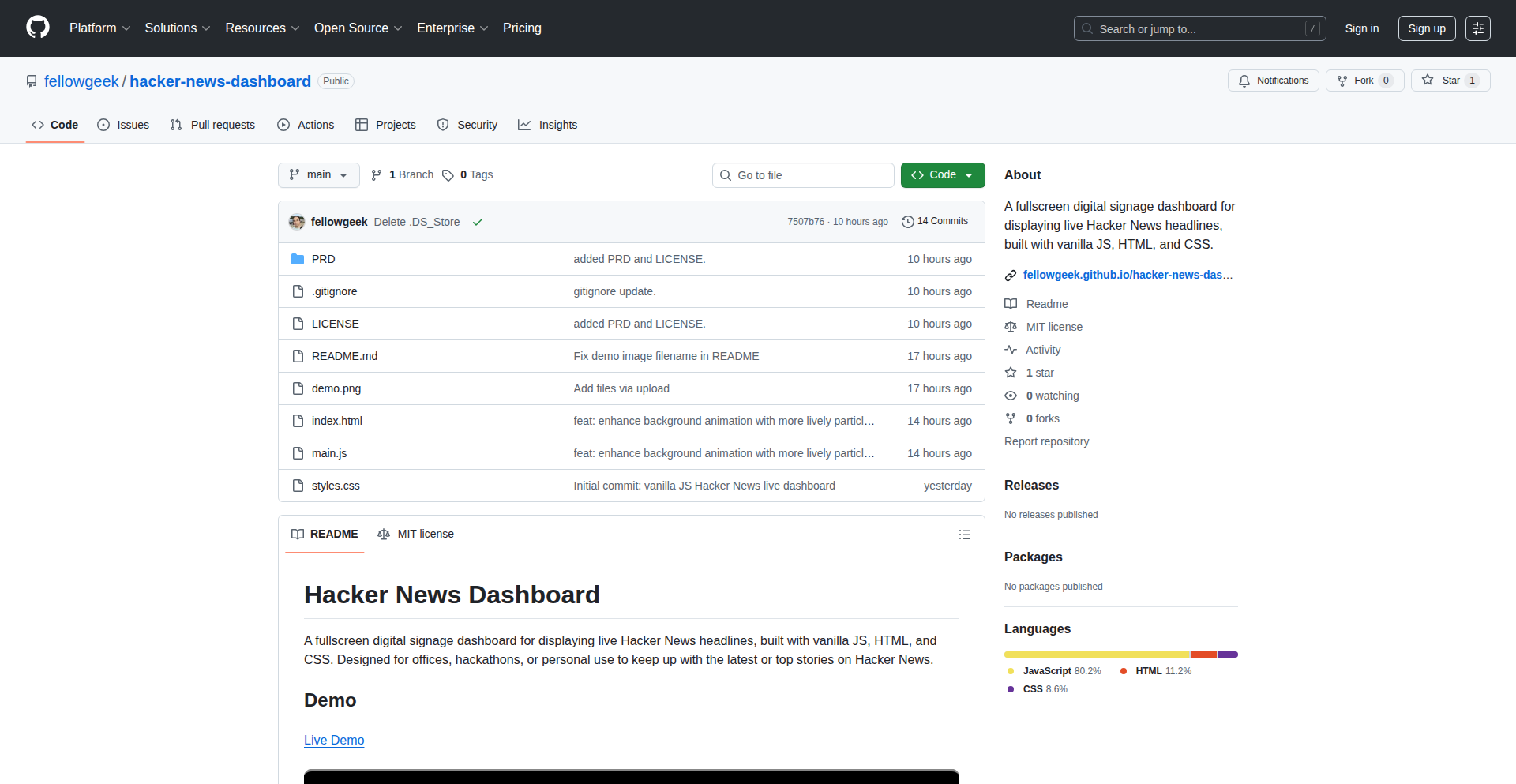Hacker News 动态直播屏