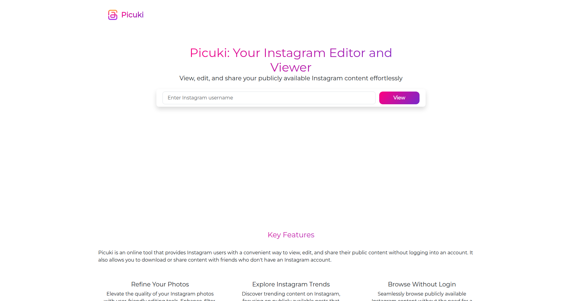 Picuki: 智能图文整合与阅览引擎