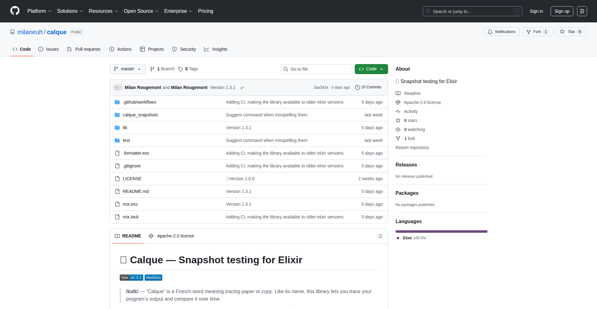 Calque: Elixir 智能快照测试助手