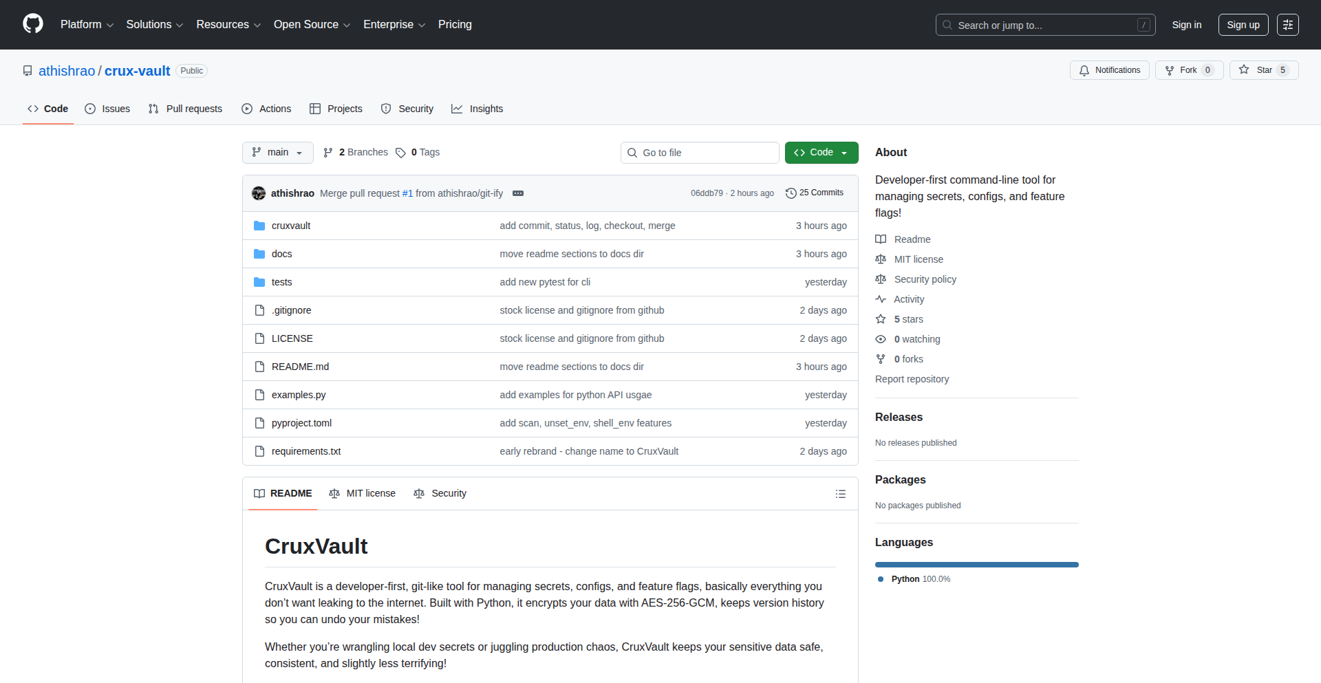 CruxVault: 本地Git化密钥管理