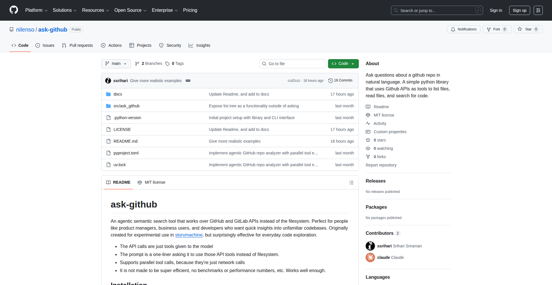 GitHub Semantic Agent Search
