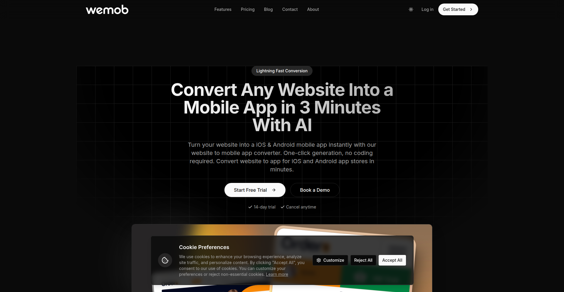 Wemob: AI駆動のウェブサイトから即時モバイルアプリ変換プラットフォーム