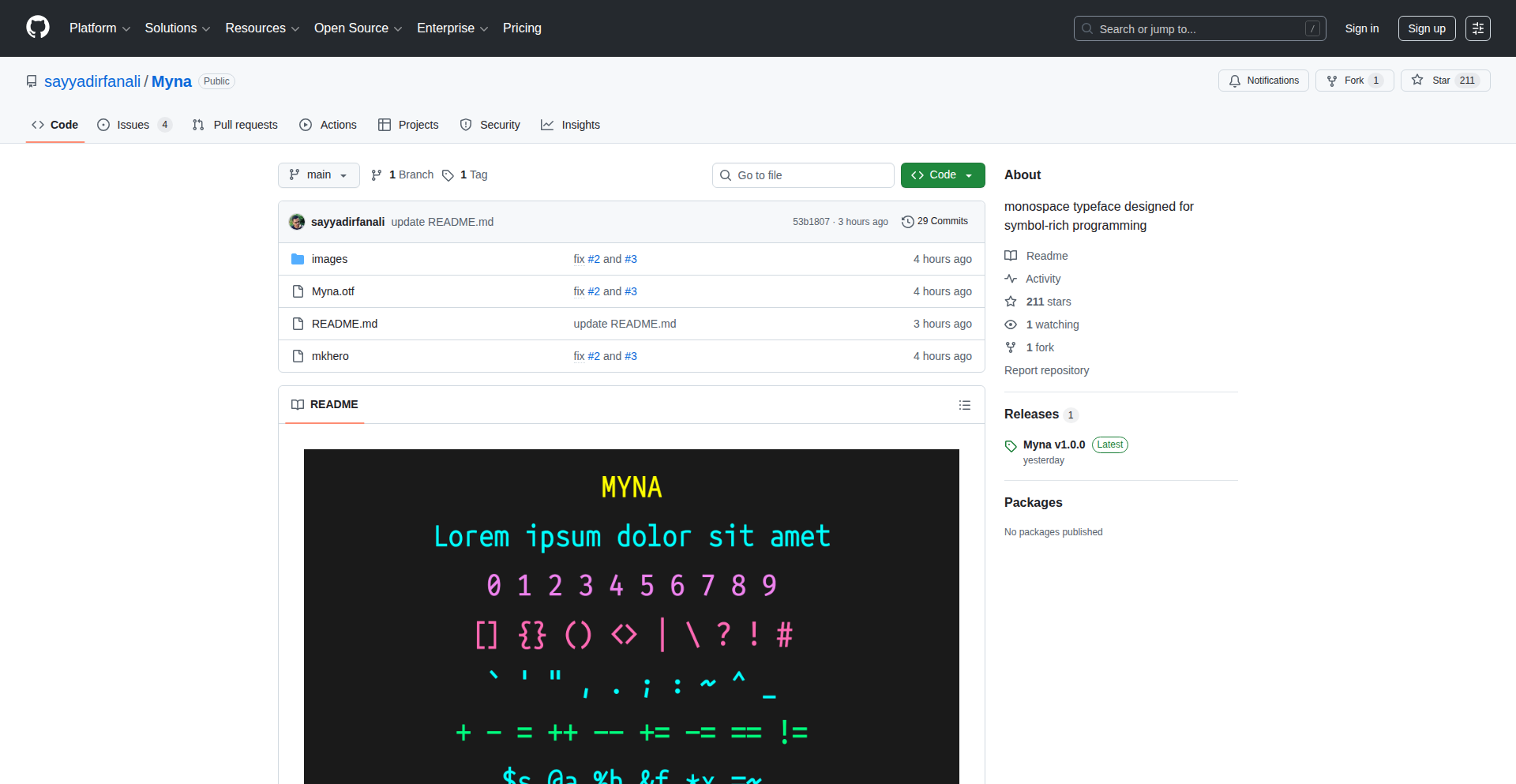 Myna Typeface: The Symbol-Centric Code Font