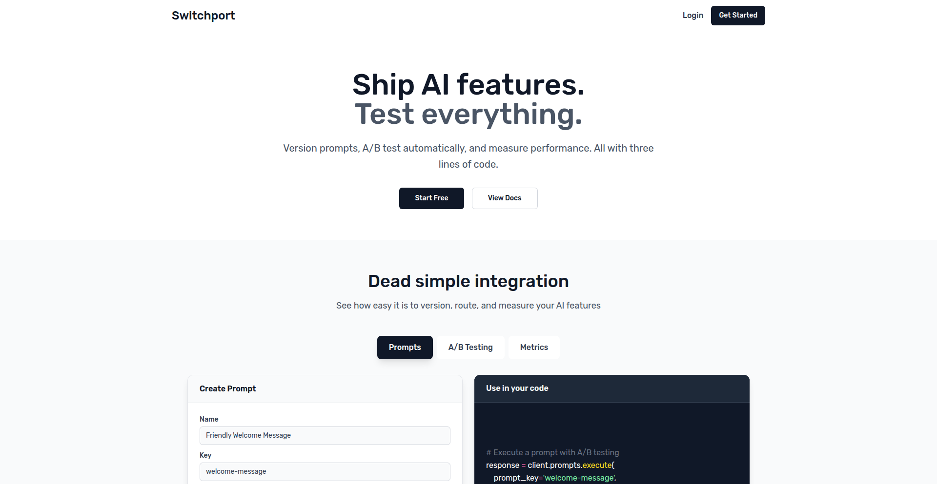 Switchport – LLMプロンプトのプロダクションA/Bテストツール