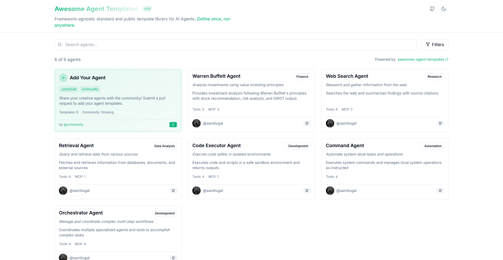 クロスフレームワークAIエージェントテンプレート集