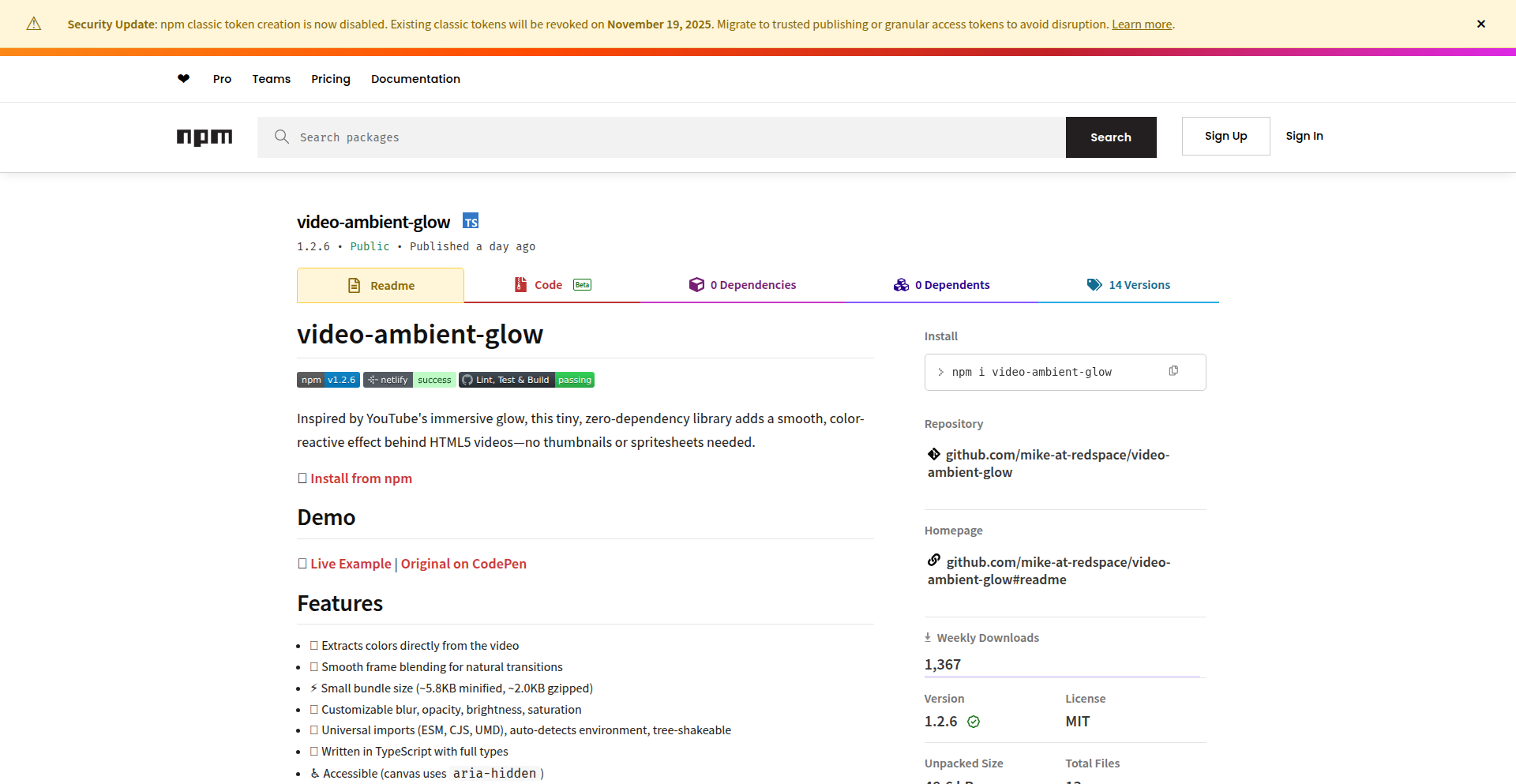 YouTube風アンビエントグロー for npm