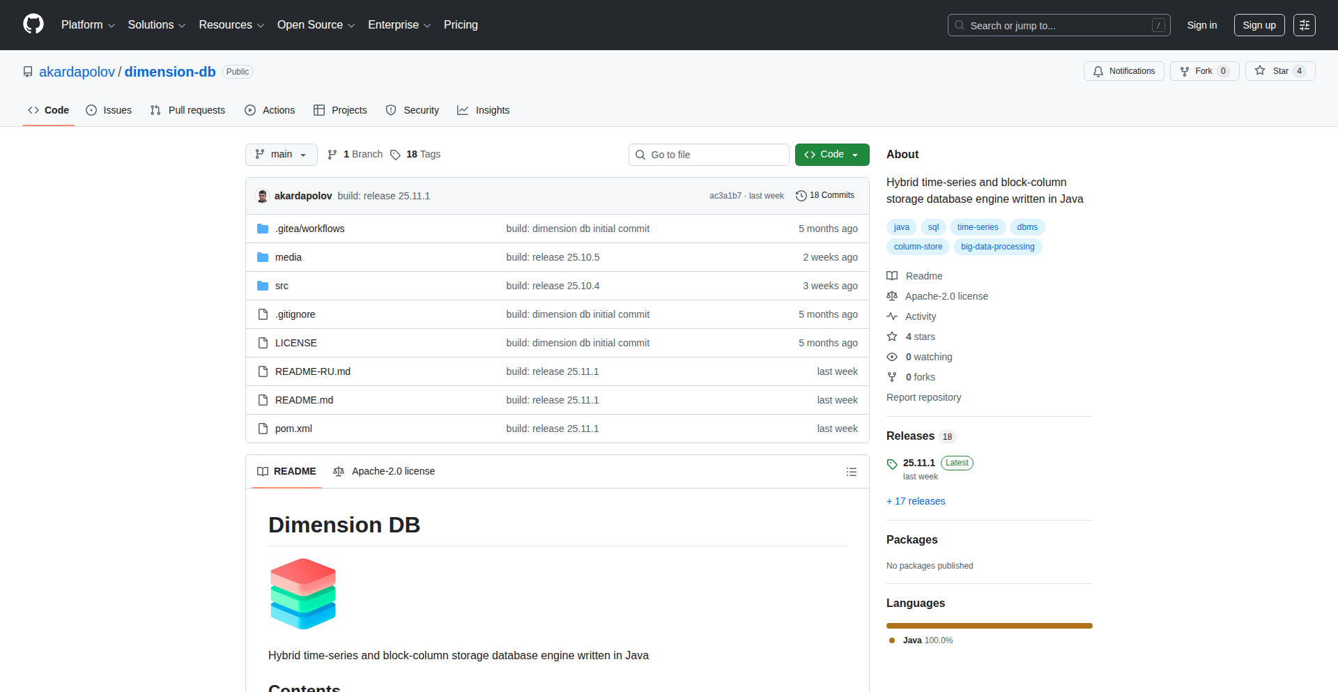 Dimension-DB: Java埋め込み型時系列/カラム型DB