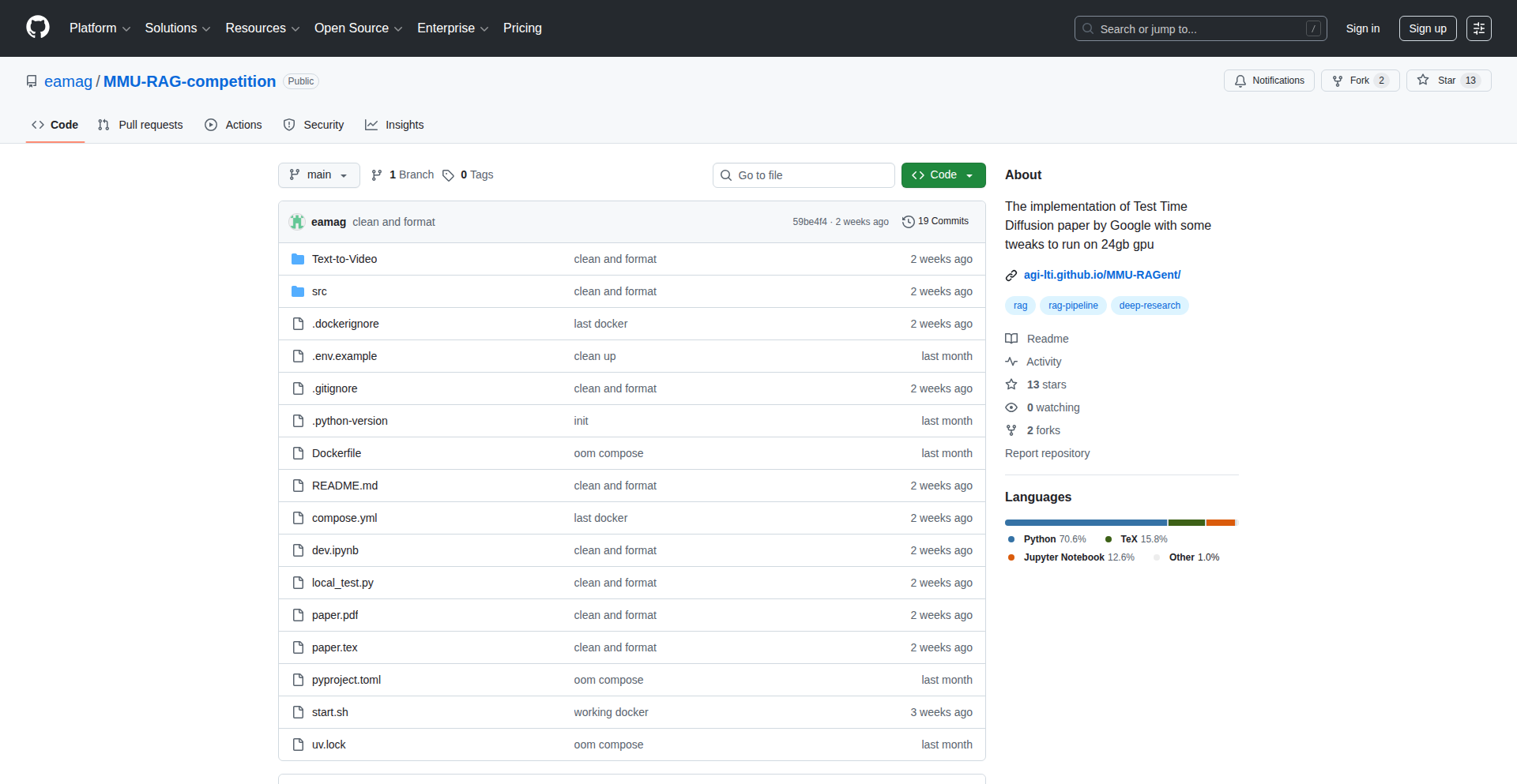 Test Time Diffusion 実行環境