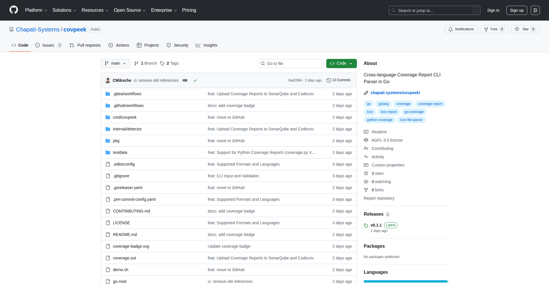 Covpeek-多语言代码覆盖率报告解析CLI