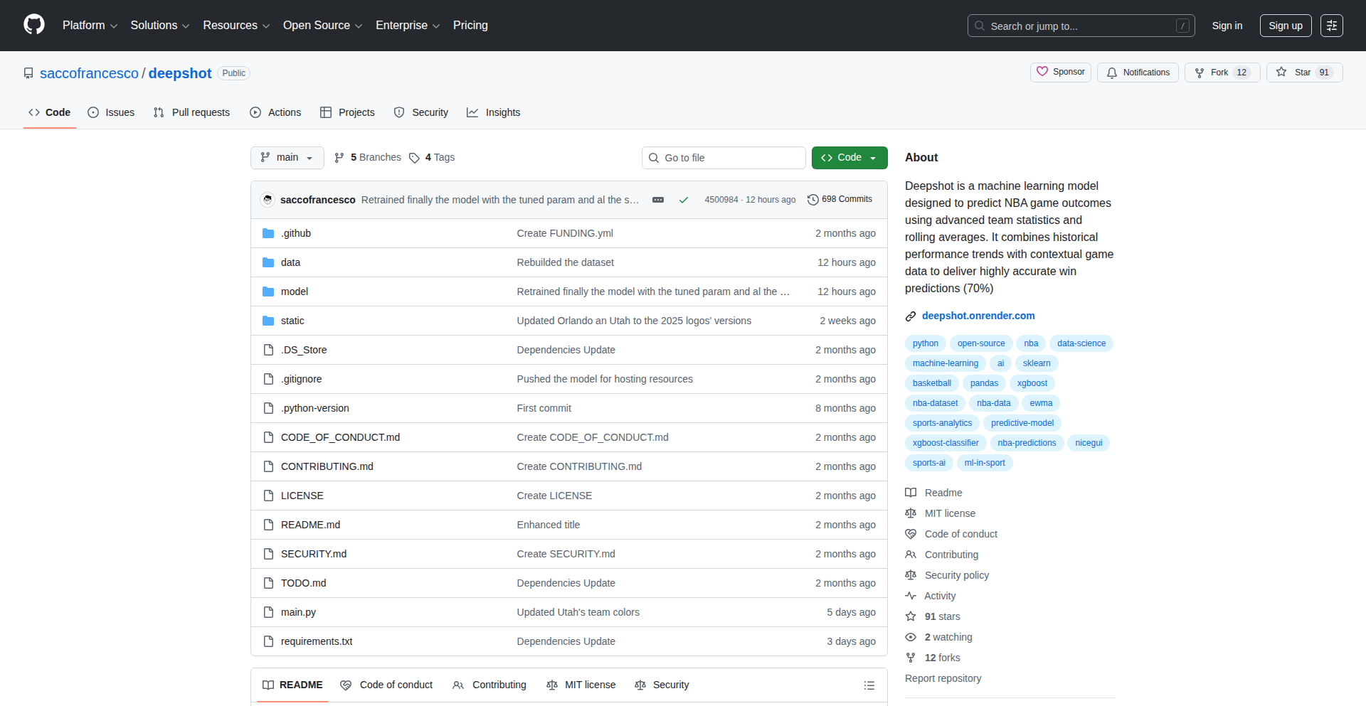 DeepShot - 機械学習によるNBAゲーム予測