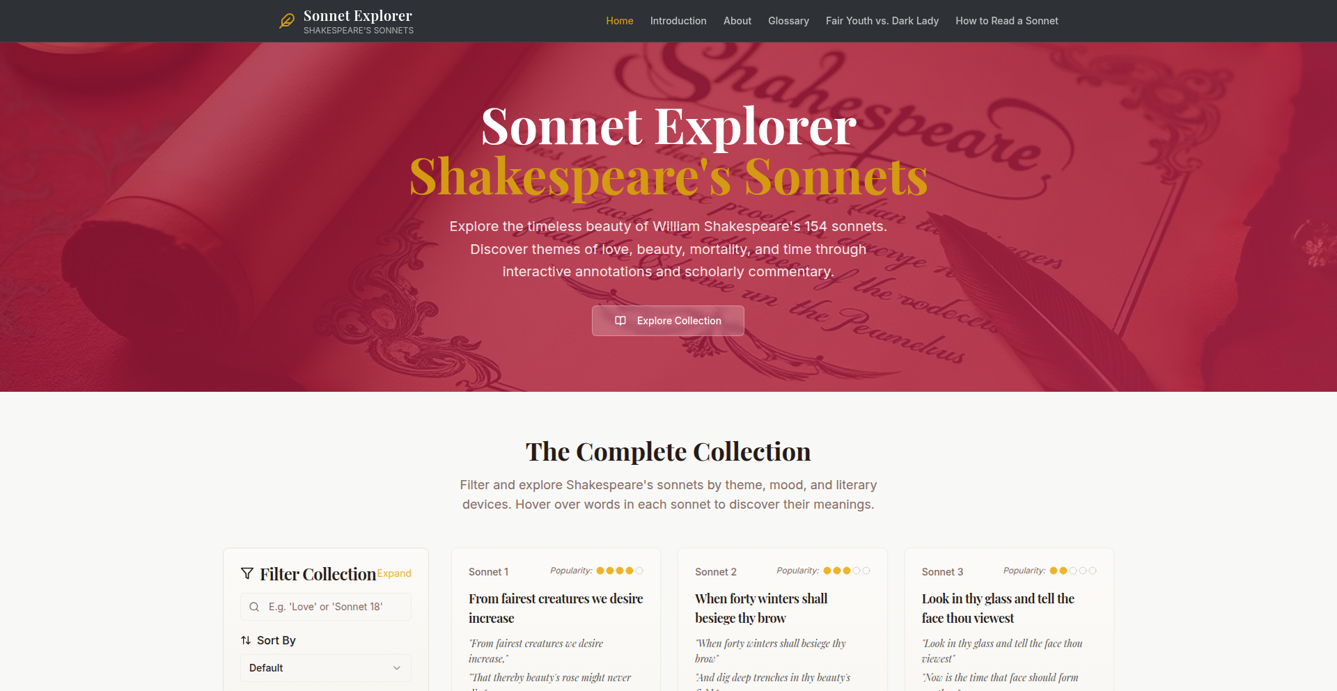 诗章图鉴：莎翁十四行诗可视化探索器