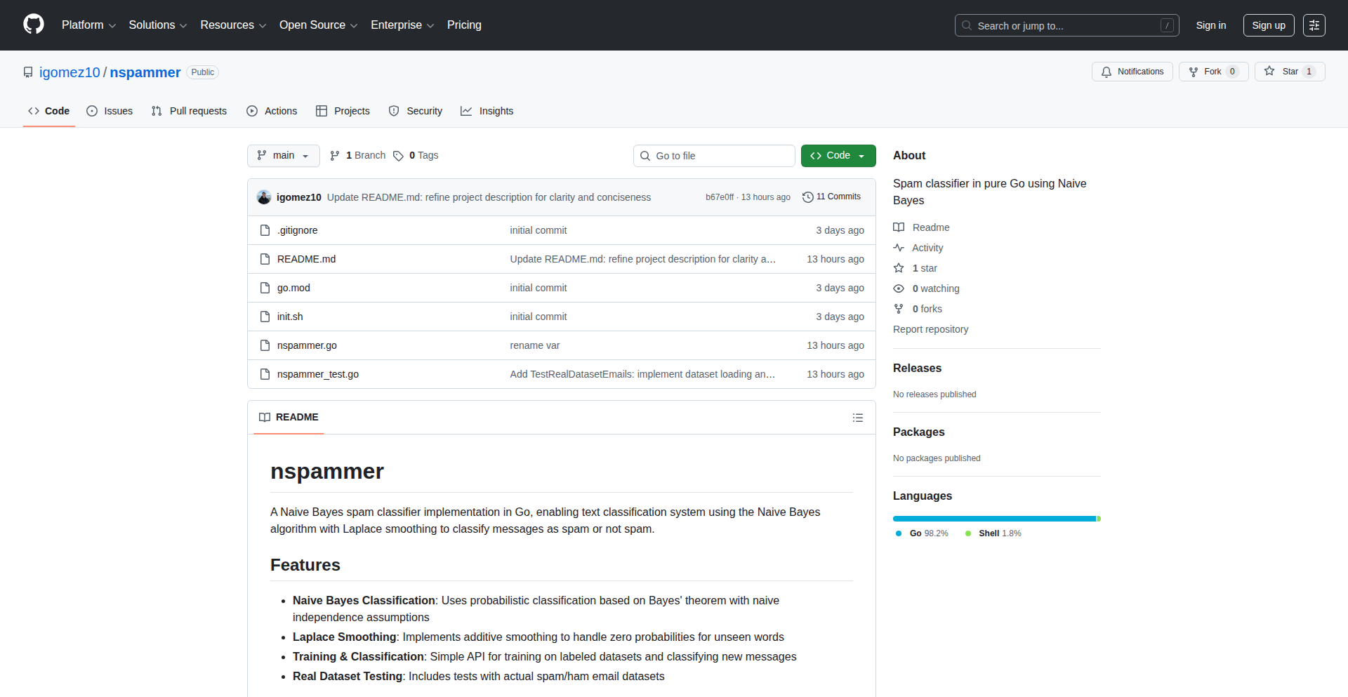 Go语言朴素贝叶斯垃圾邮件识别器