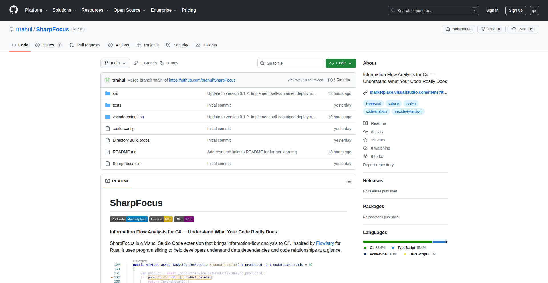 SharpFocus: C# コードのデータフロー可視化ツール