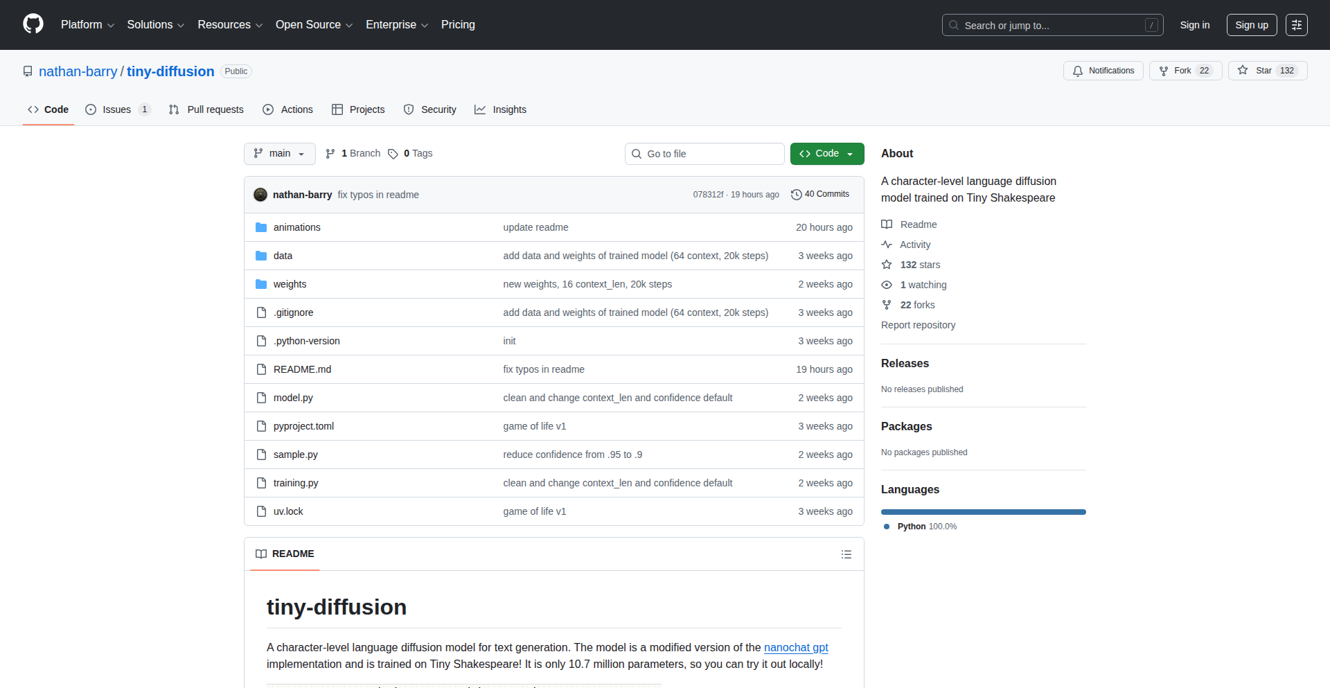 字符级文本扩散模型:Tiny Diffusion