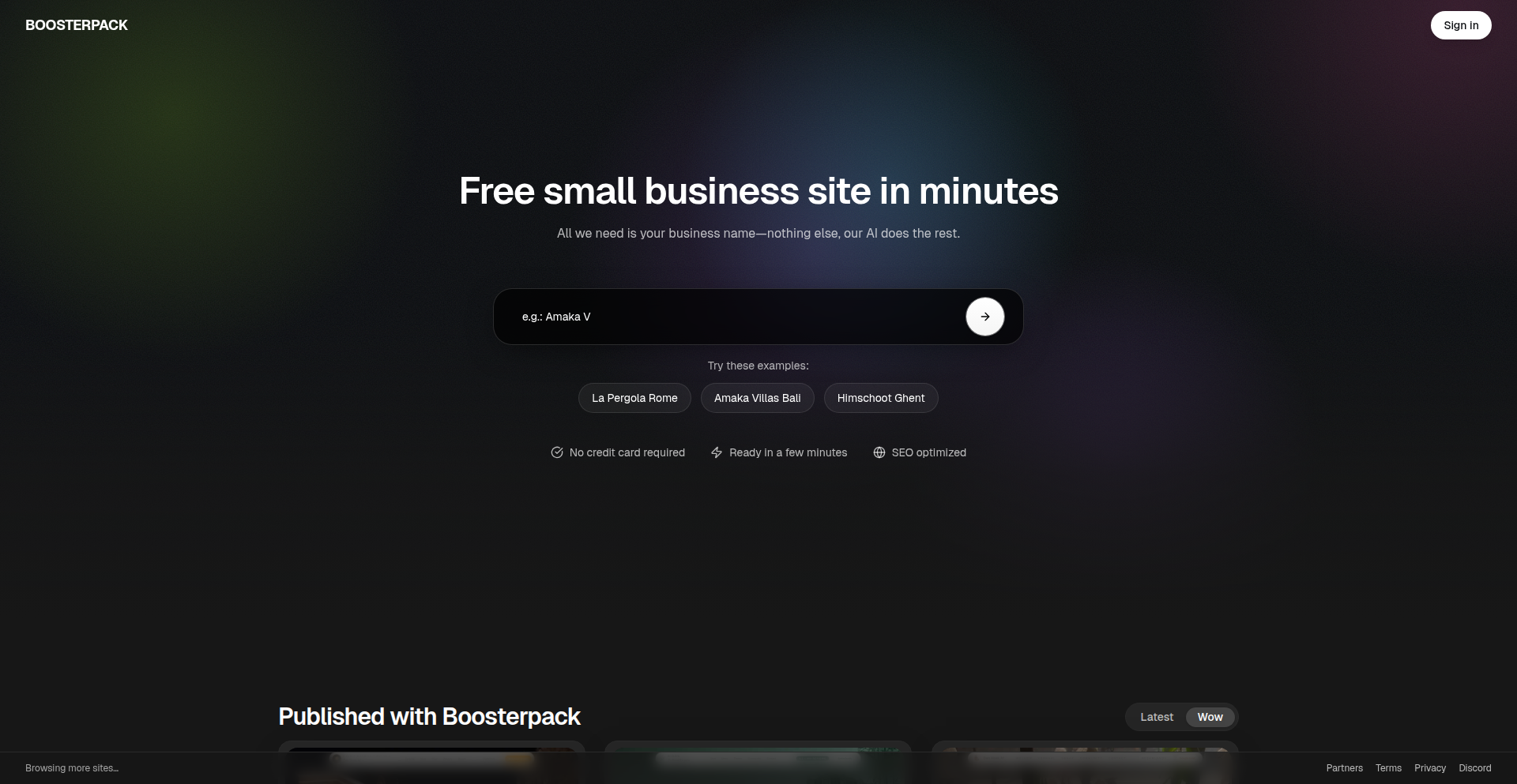 Boosterpack: ビジネス名からWebサイト自動生成ツール