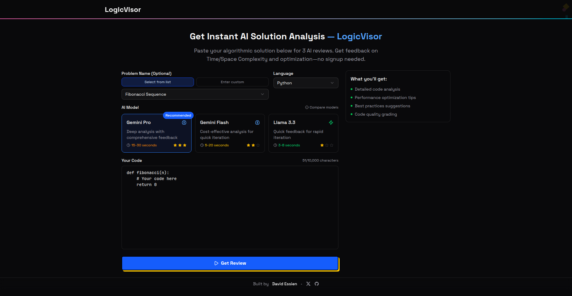 LogicVisor: AIアルゴリズムコードレビュー