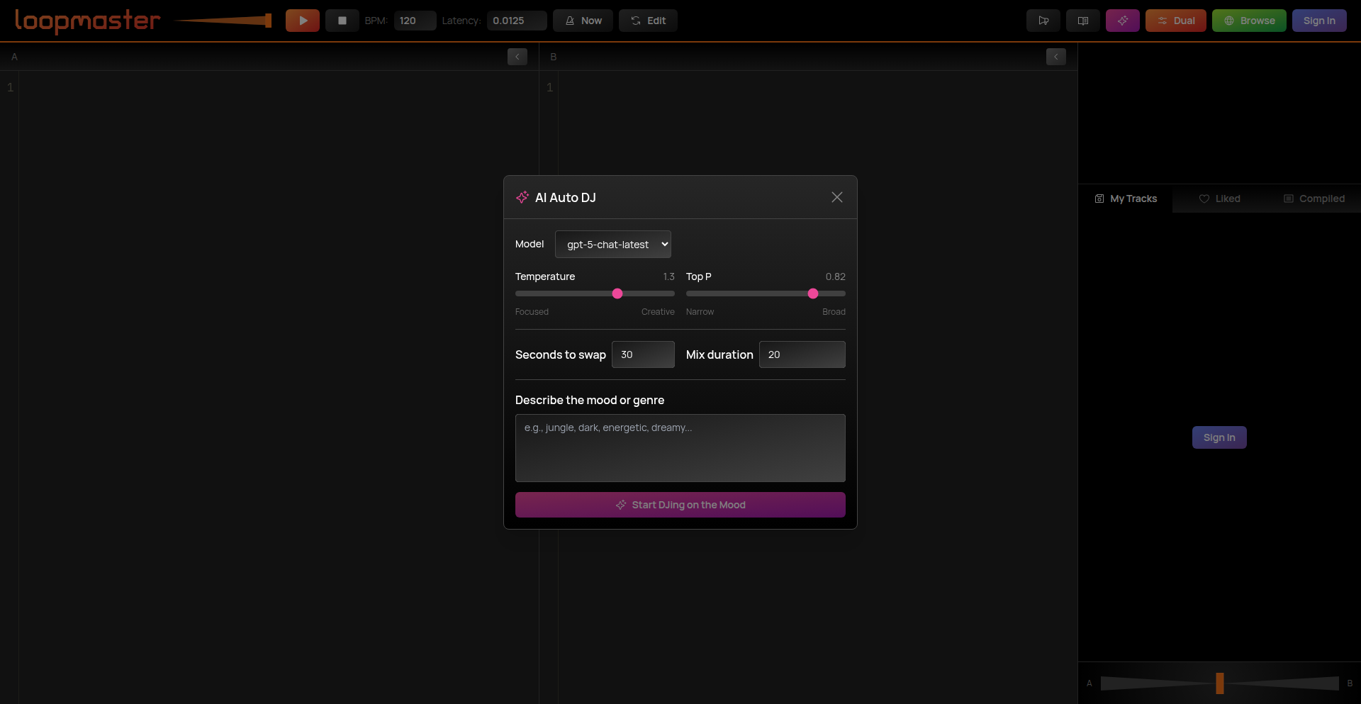 AI DJ -AI による音楽ジャンル設定と自動ミックス