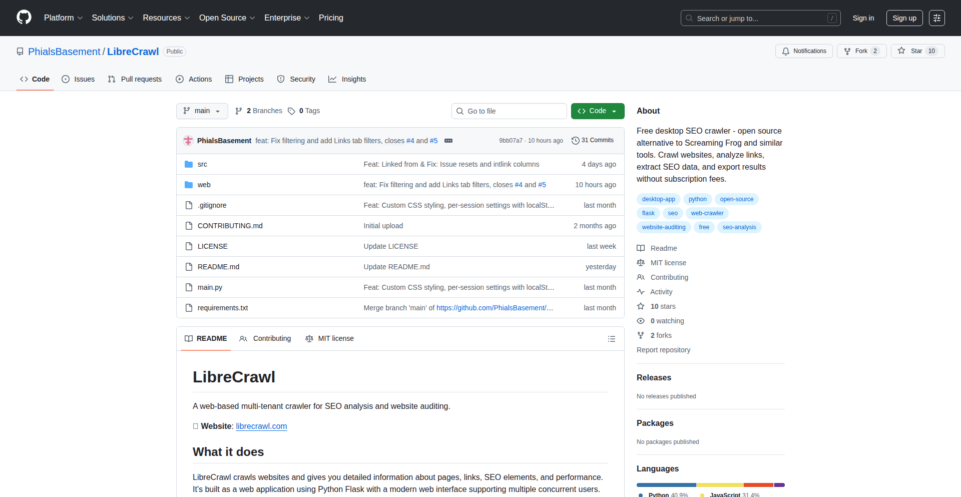 LibreCrawl - 無制限URL対応オープンソースSEOクローラー