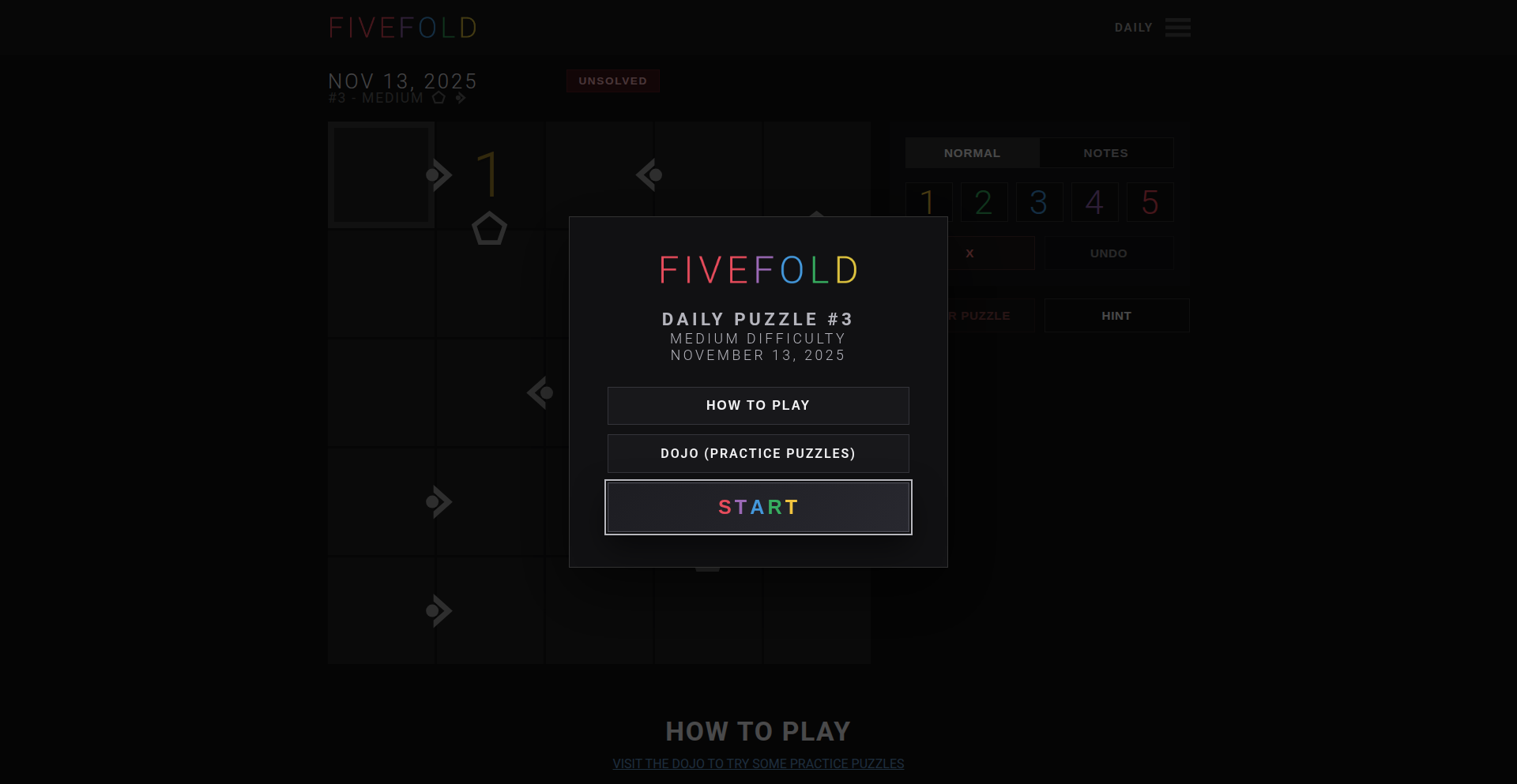 日替ルールパズル「Fivefold」