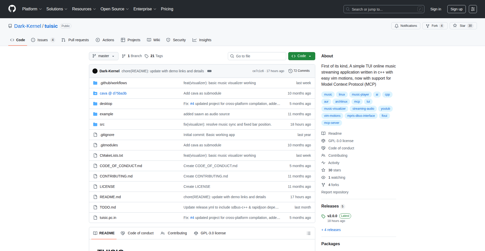 Tuisic v2: ターミナルAI音楽ビジュアライザー