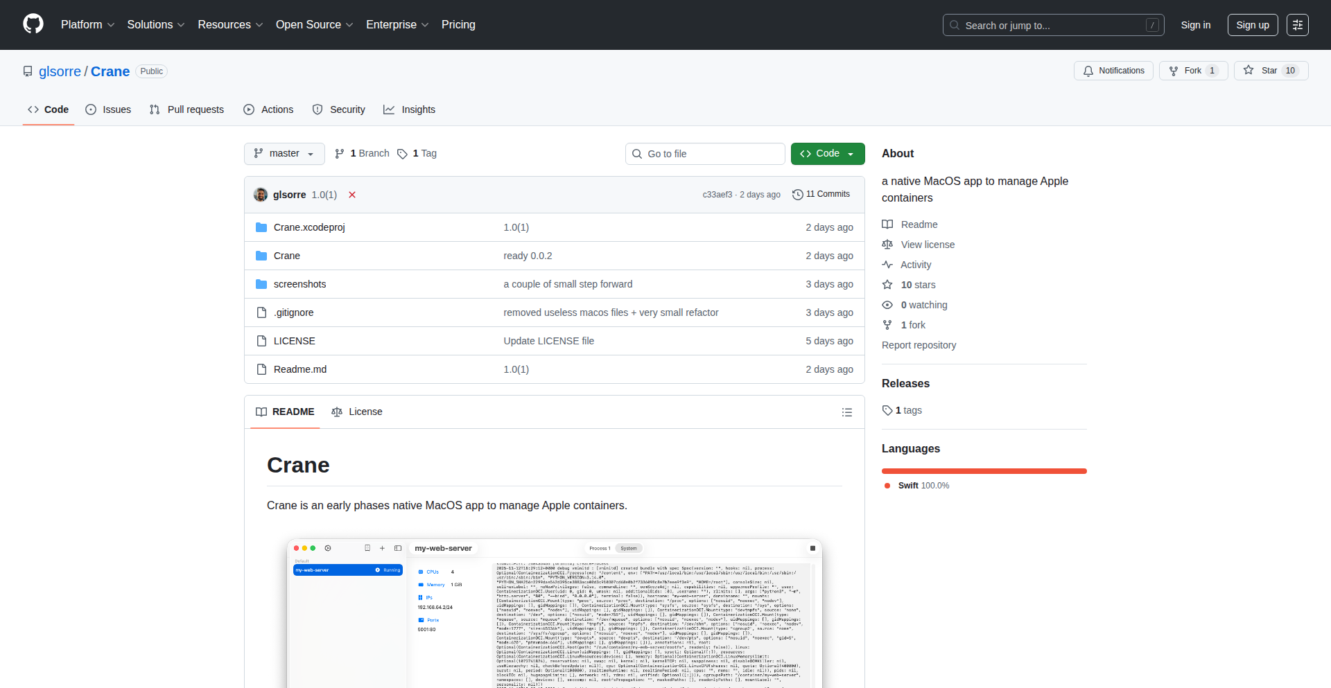 macOSコンテナ管理ネイティブアプリ「Crane」