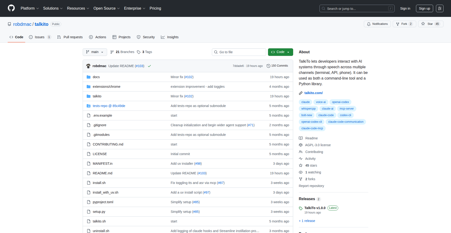 TalkiTo: 音声操作コーディングエージェント