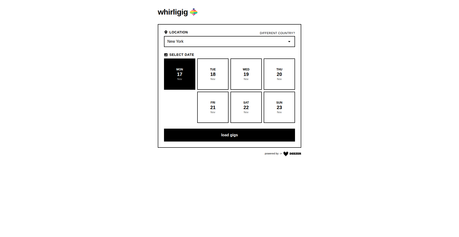 Whirligig.live 聚合式 gigs 发现器