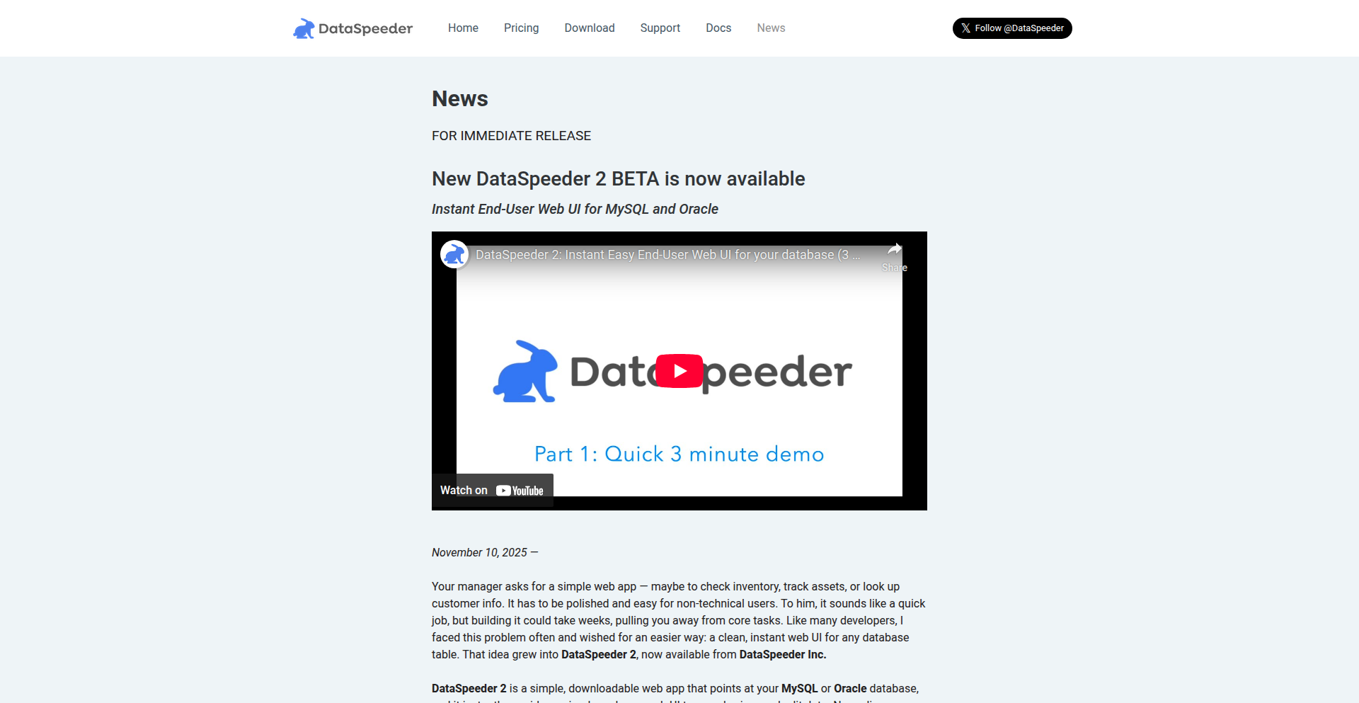 DataSpeeder: Instant Database UI for Developers