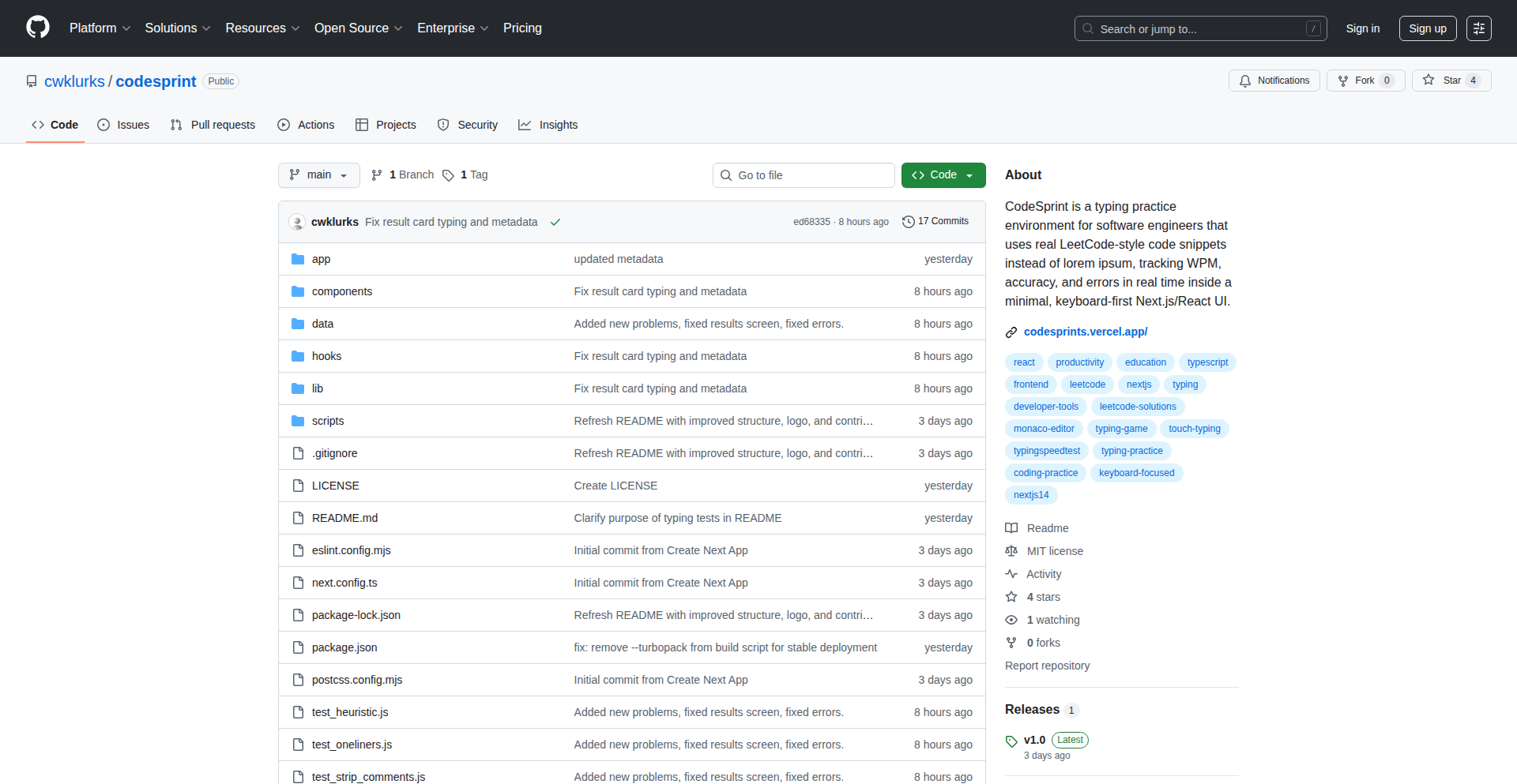 コードスプリント：LeetCodeタイピング特訓トレーナー