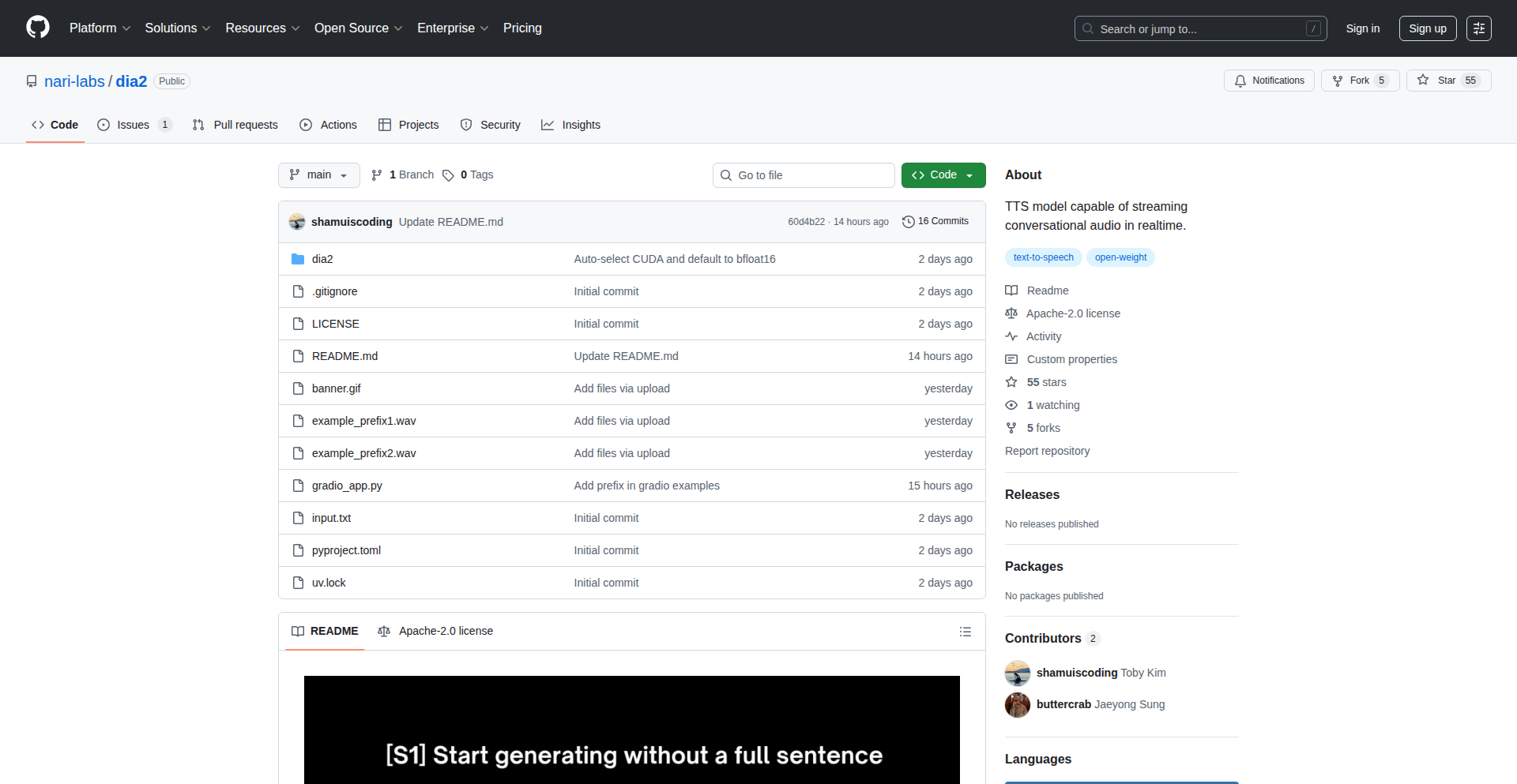 Dia2: リアルタイム対話型音声合成モデル