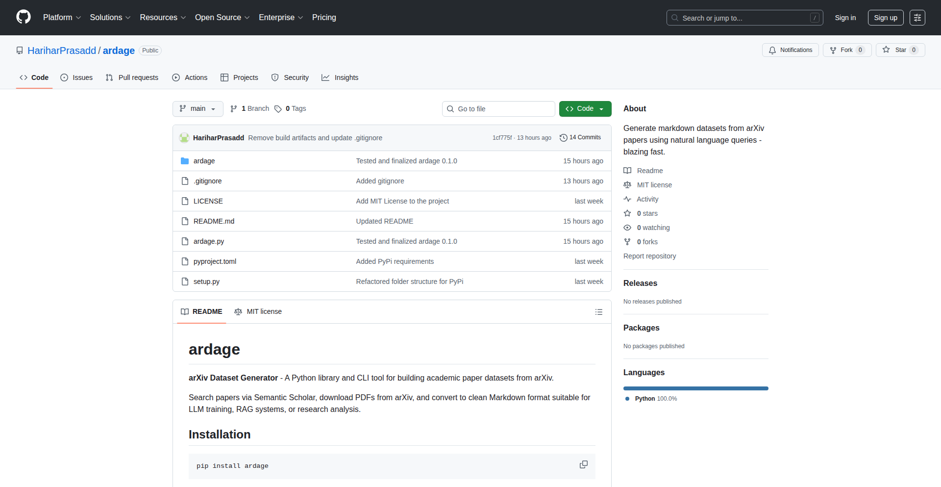 ArXiv Markdown Dataset Generator (Ardage)