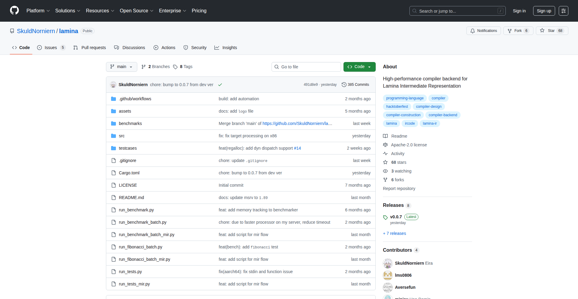 Lamina: 自研コンパイラバックエンド