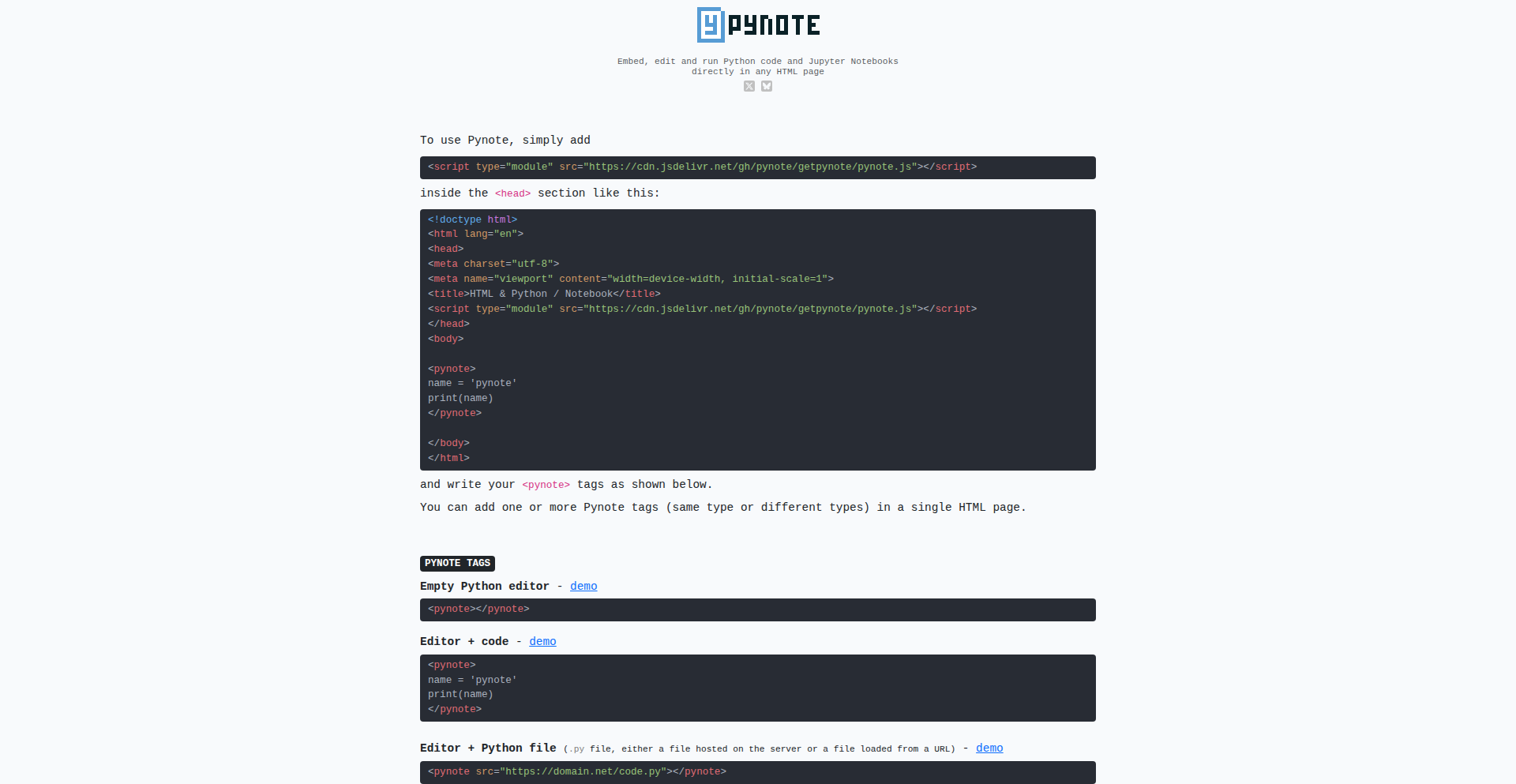 Pynote: HTMLにPythonコードとエディタを埋め込む