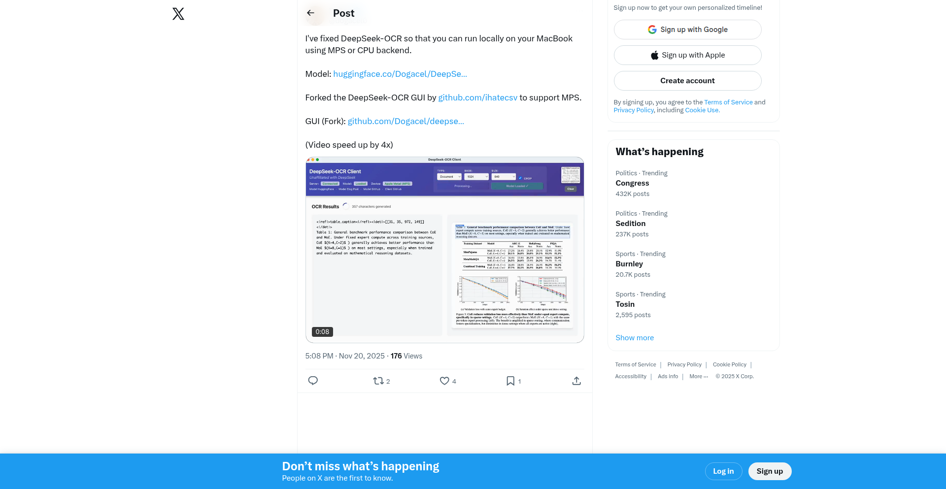 DeepSeek-OCR: MPS＆CPU対応のOCRブレークスルー