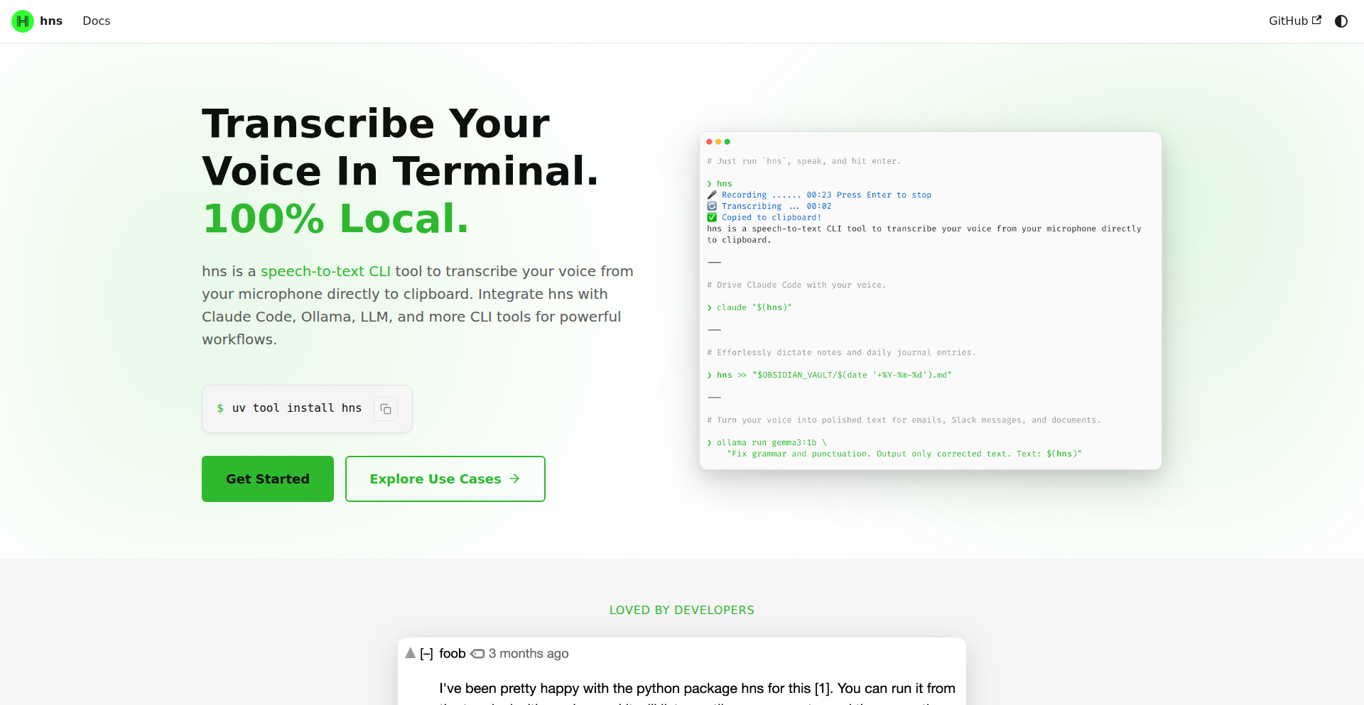 ローカル音声転写CLIツール hns