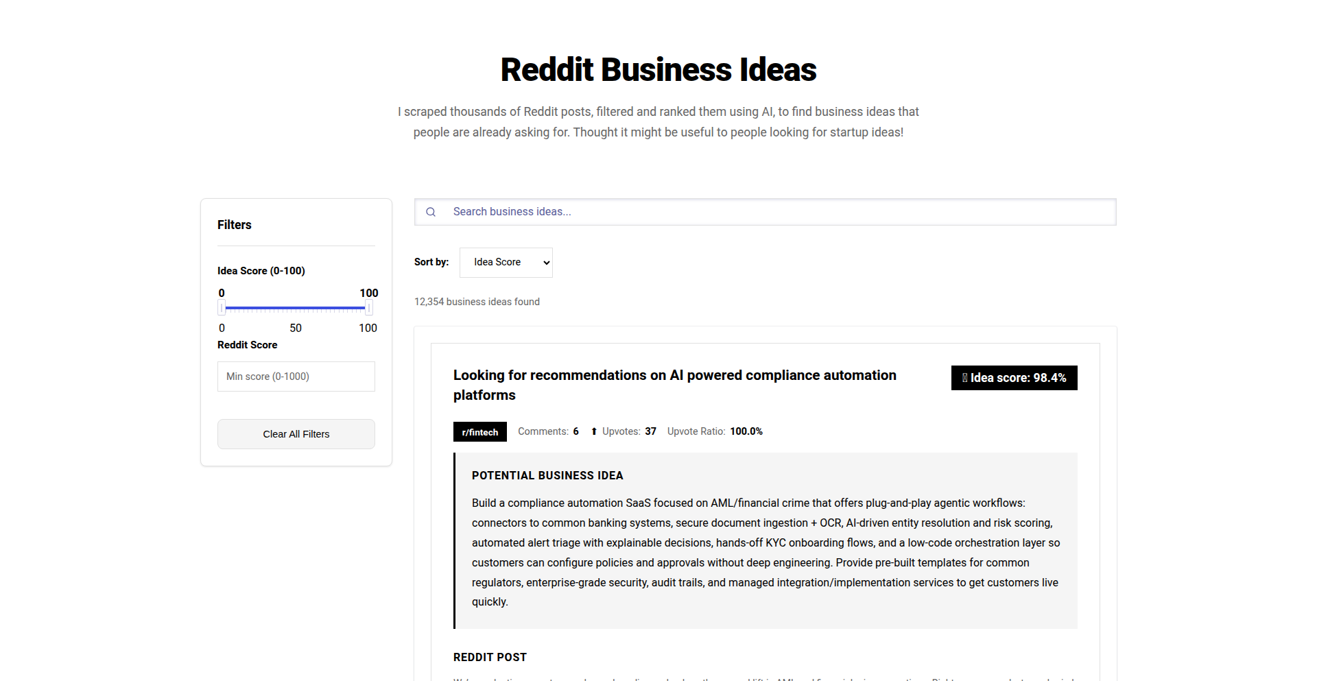 AI駆動型 Reddit アイデア探索エンジン