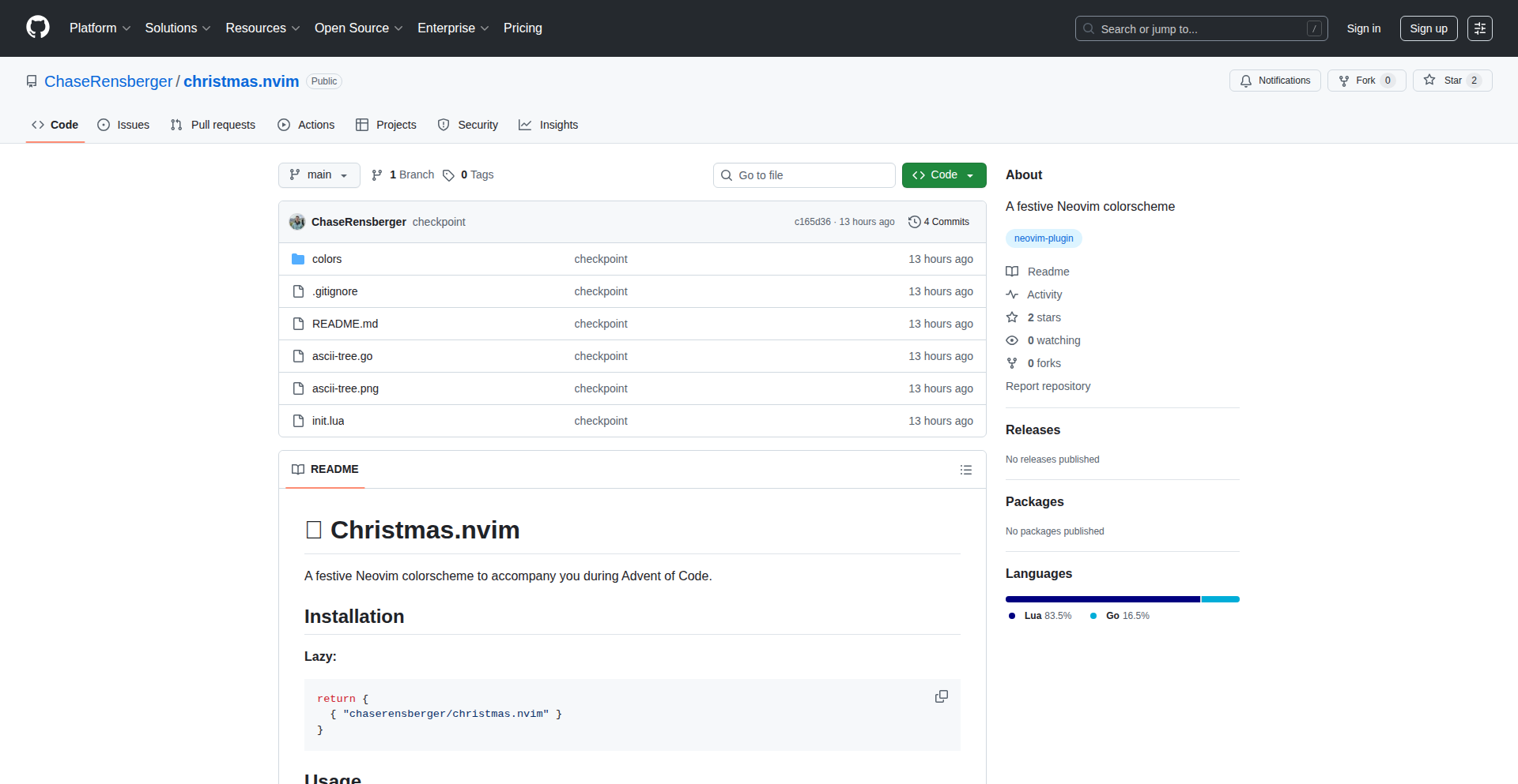 圣诞闪耀 Neovim 主题