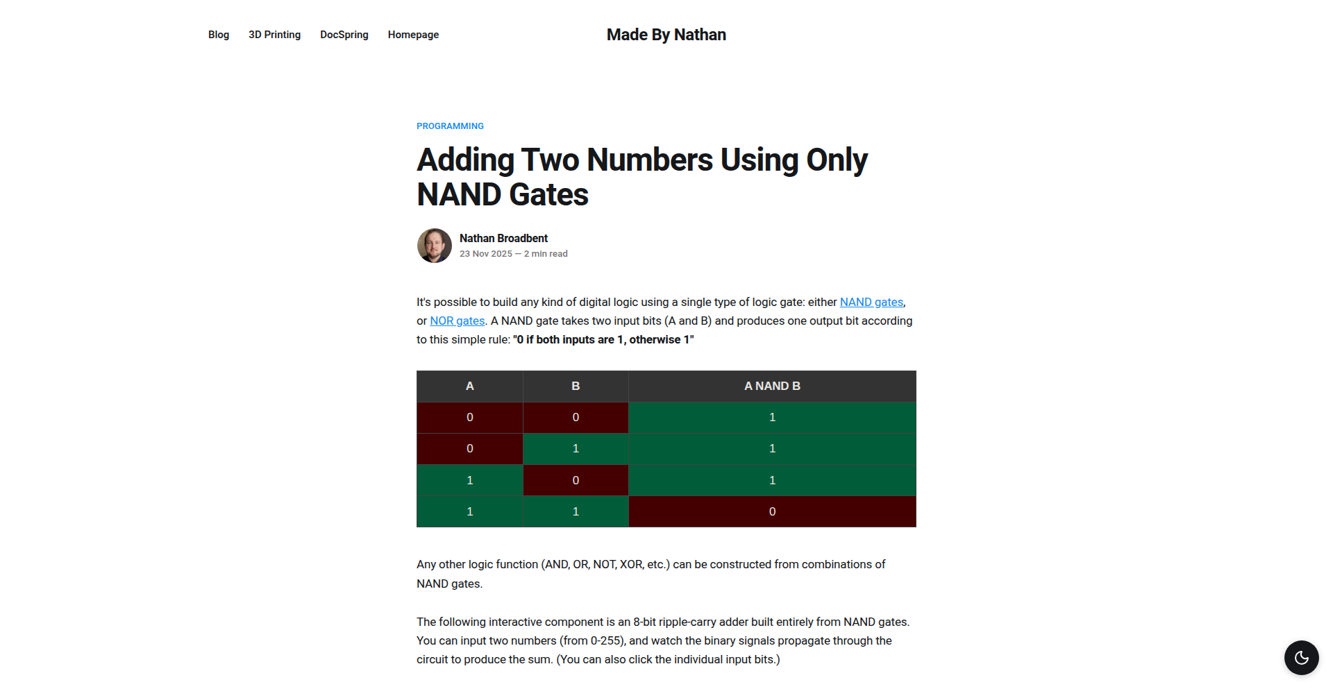NAND論理算術演算器 (NAND Logic Arithmetic Calculator)