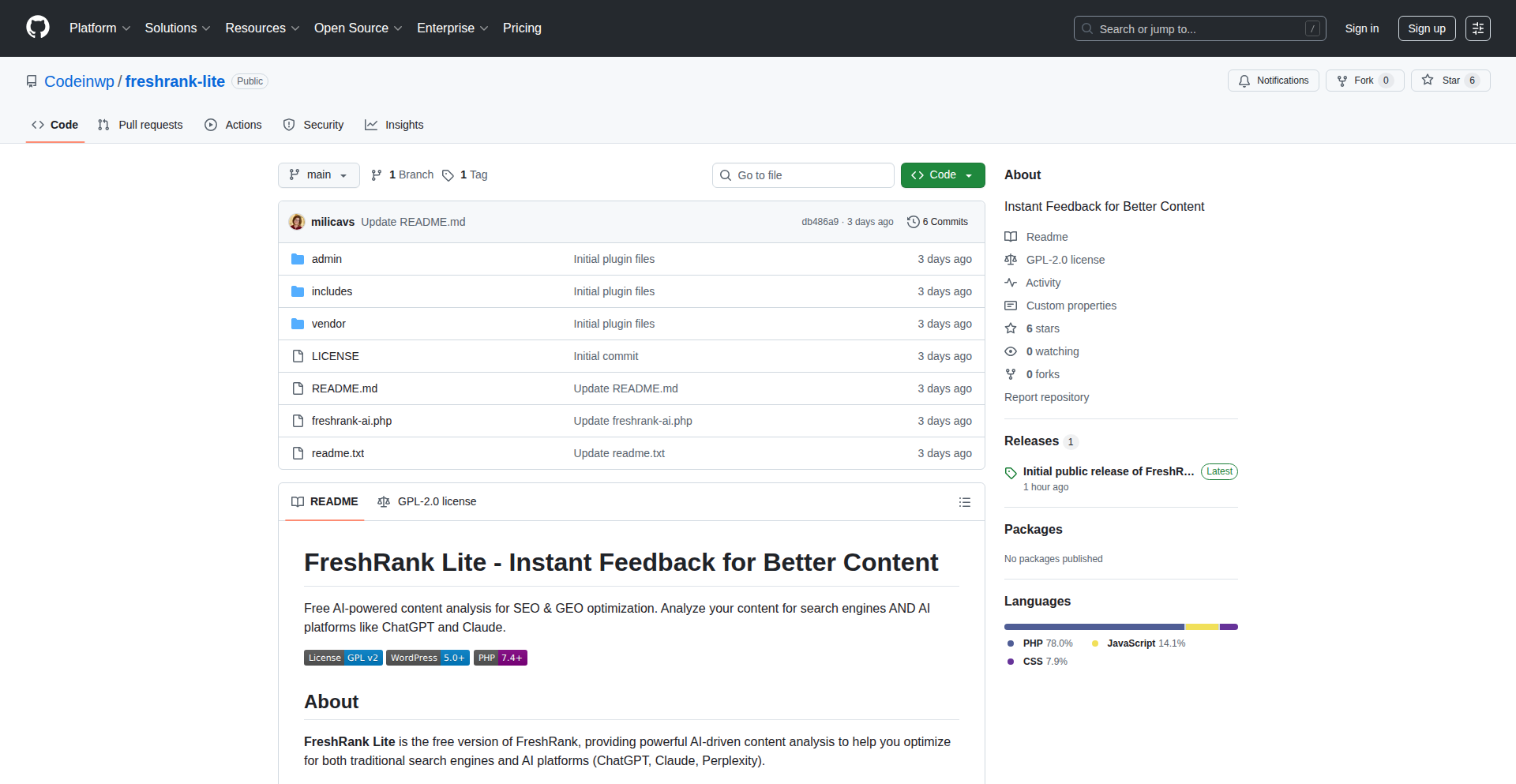 FreshRank: AI WordPress コンテンツ監査ツール