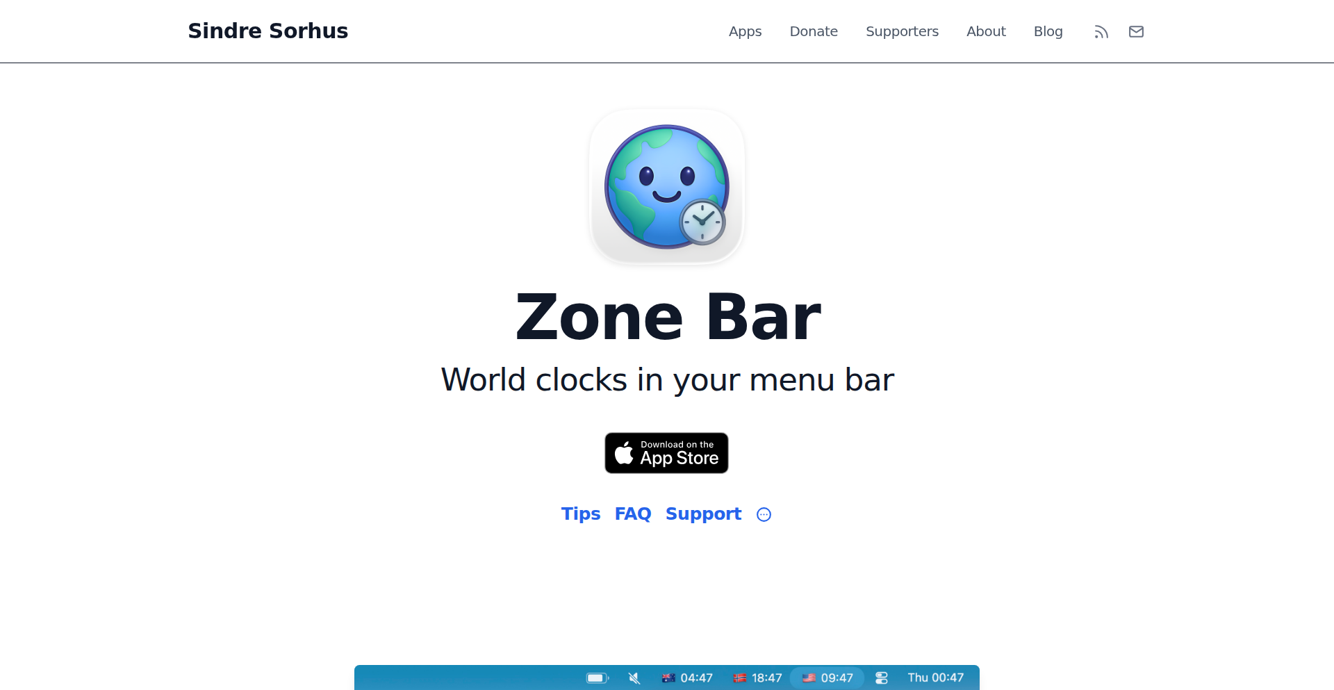 メニューバー世界時計