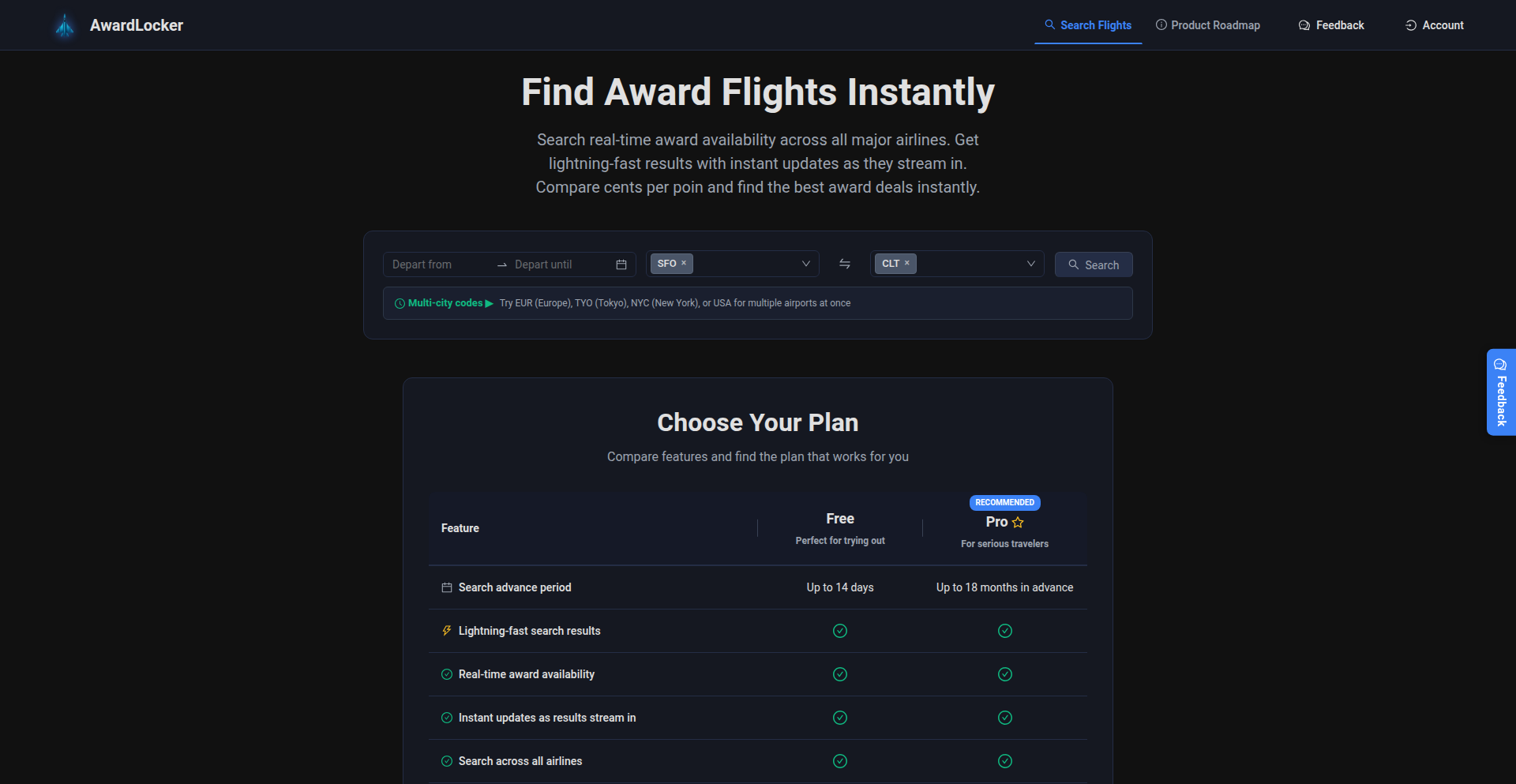 AwardLocker: リアルタイム特典航空券検索ストリーミング