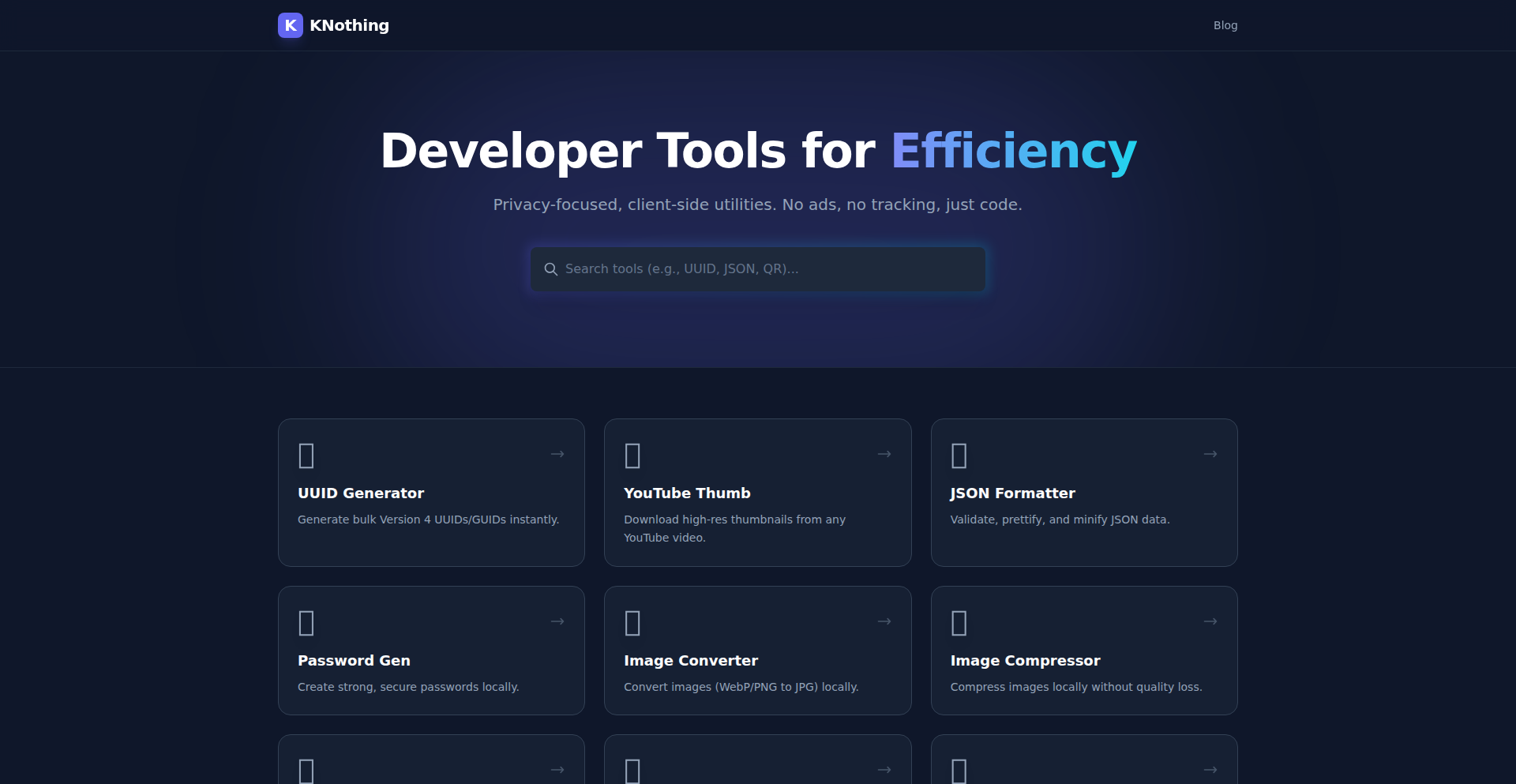 KNothing: Nuxt 3 驱动的隐私至上客户端开发者工具站