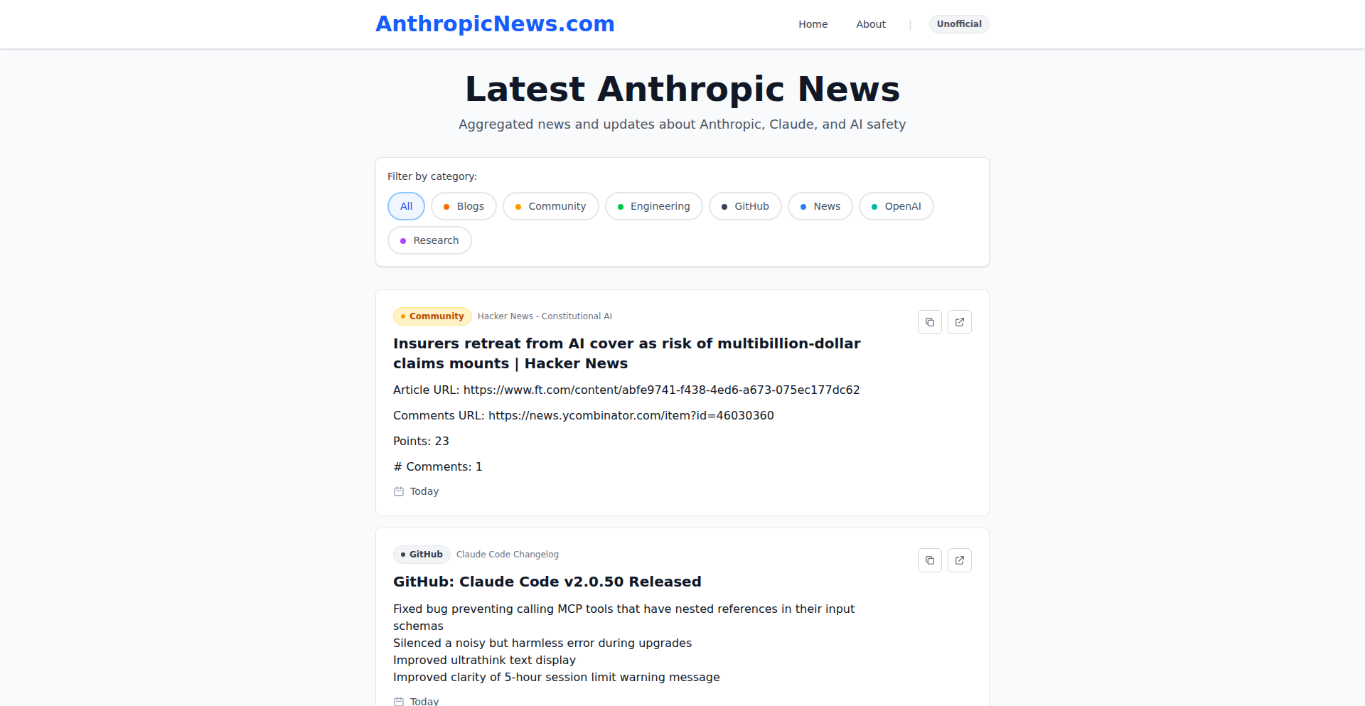 Anthropic News Aggregator (Anthropicニュース集約サイト)