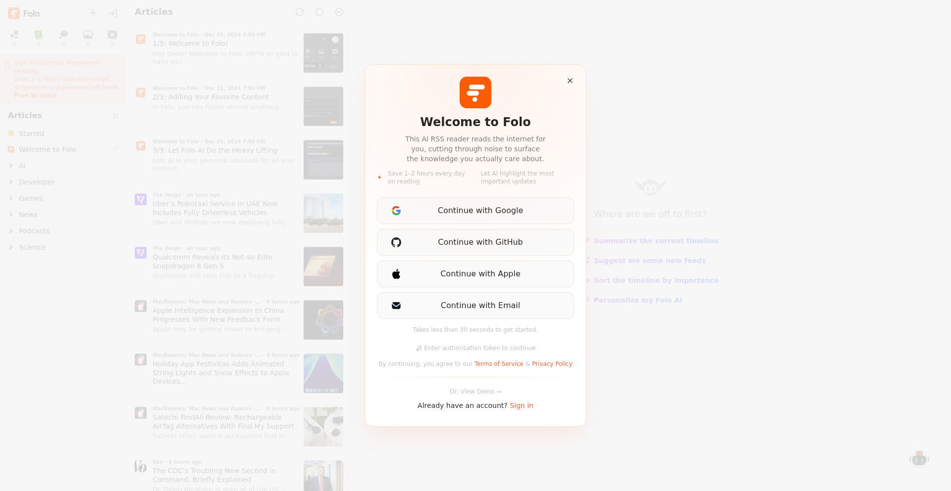 Folo: AI-Enhanced RSS Navigator