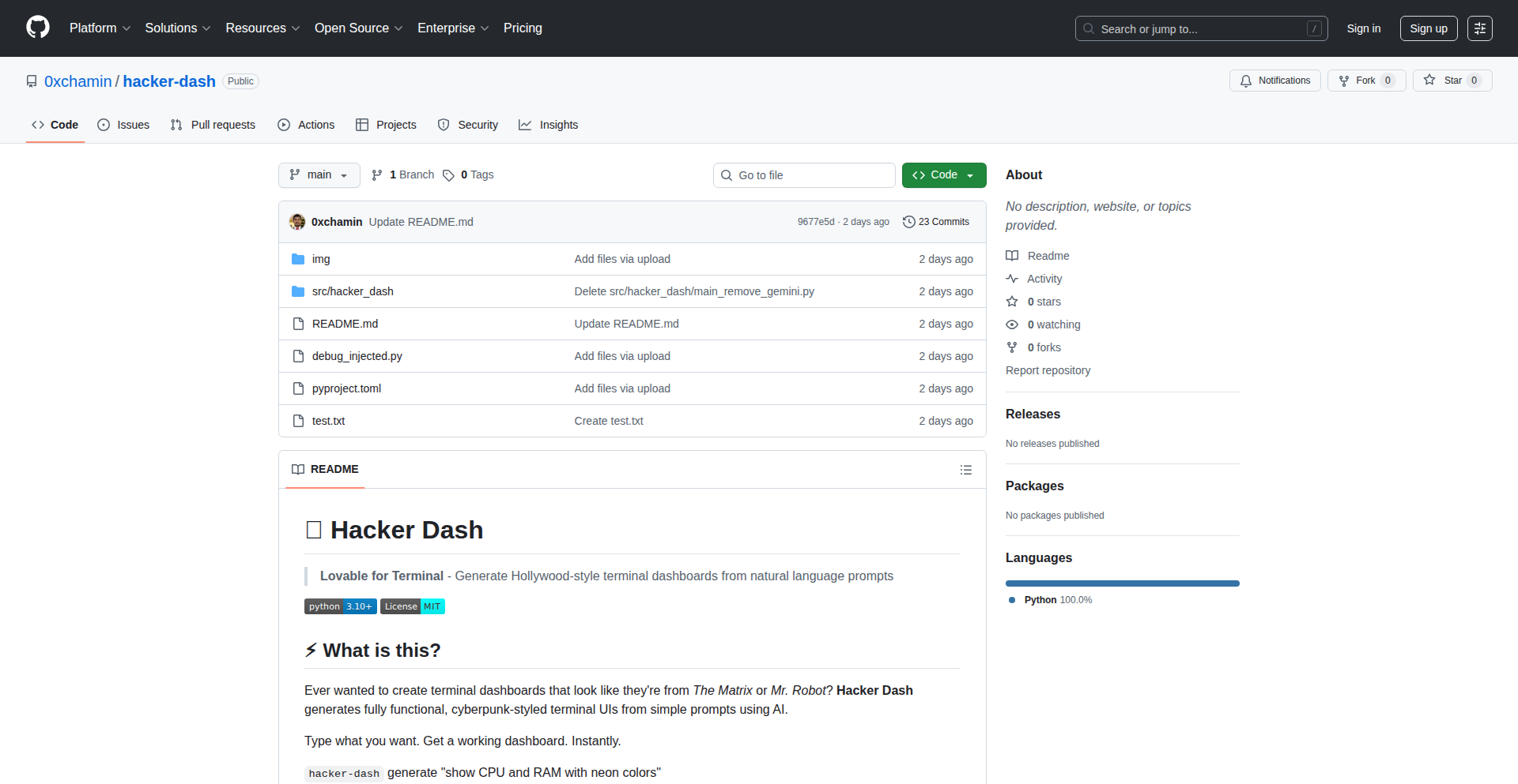 Cyberpunk Terminal Dashboard Generator