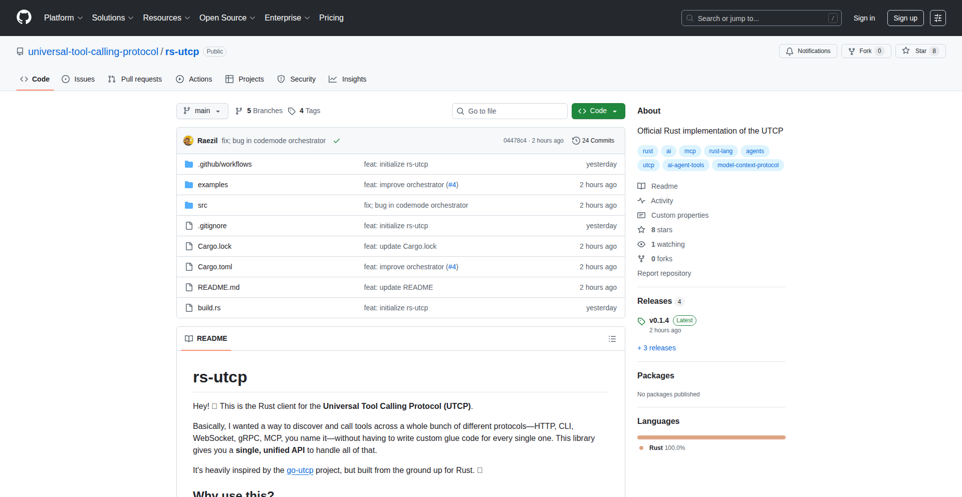 Rs-Utcp: Universal LLM Tool Interoperability in Rust