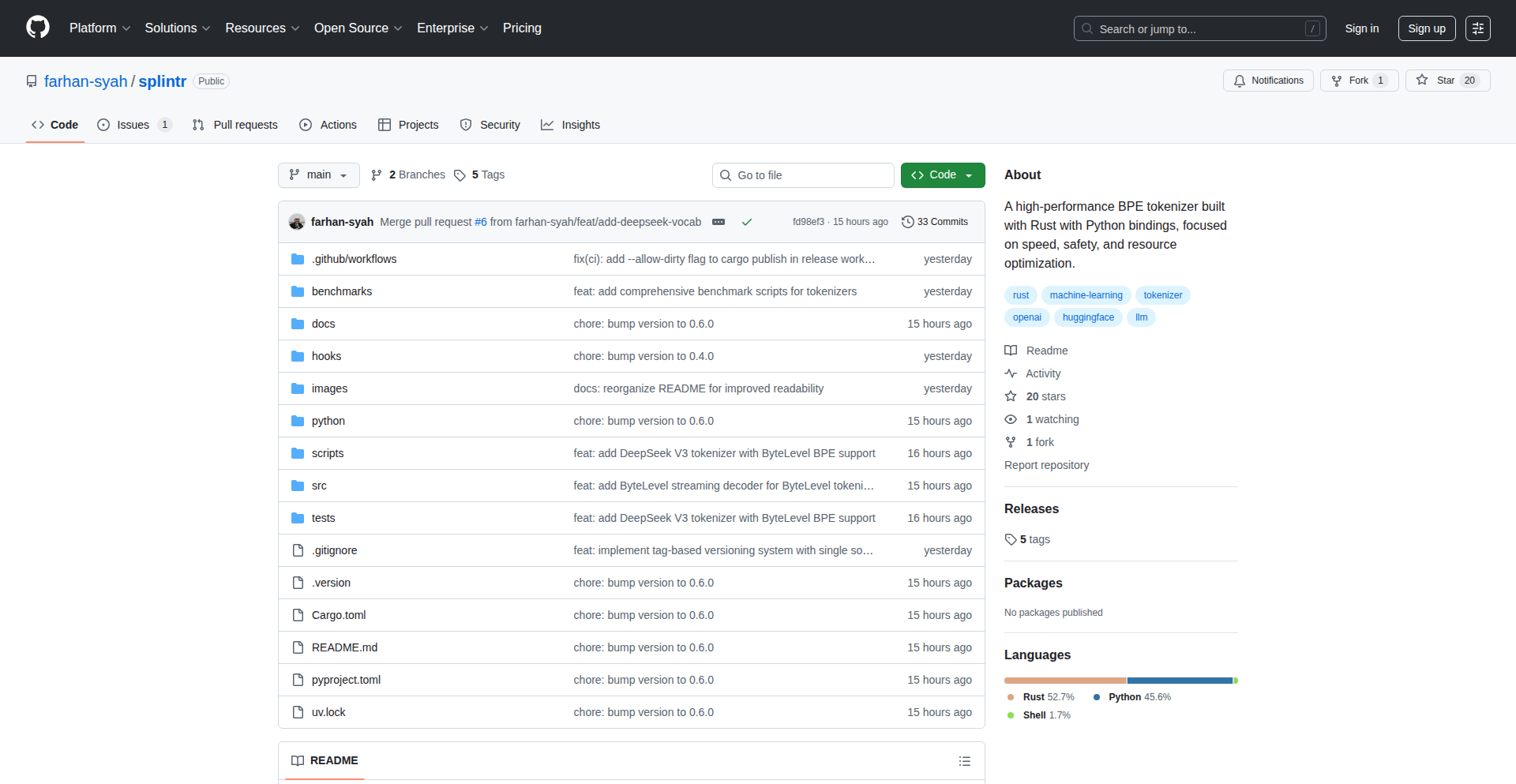 Splintr - Rust BPE 高性能分词器