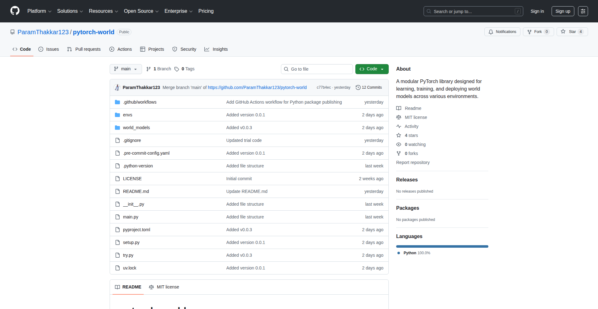 PyTorch-World: Modular World Model Explorer