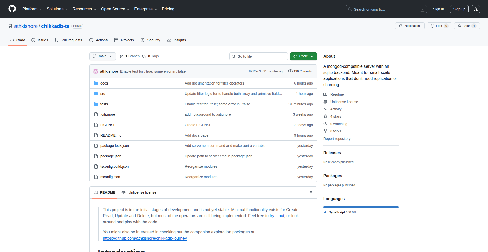 ChikkaDB: SQLite JSON 翻译层