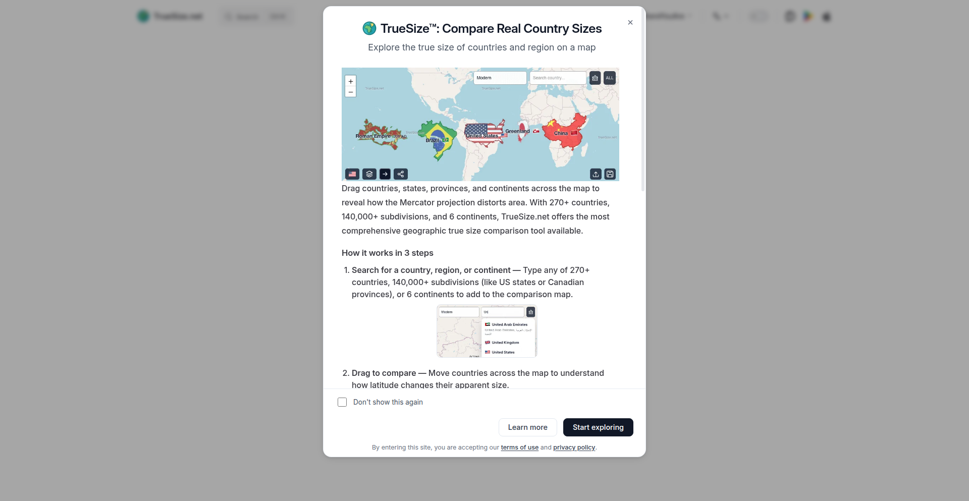 TrueSize.net: 地域真实尺寸地球仪